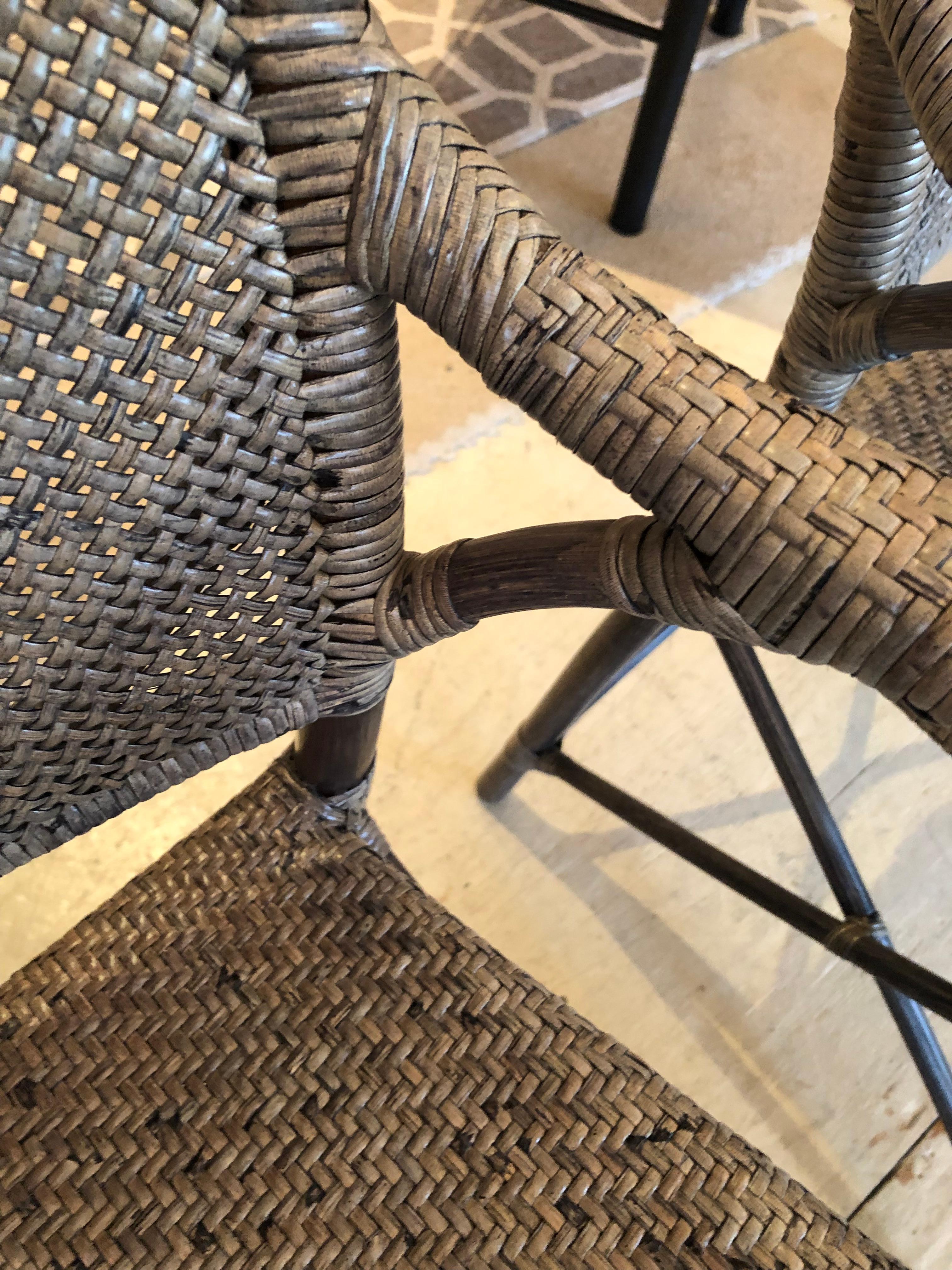 Great Looking Taupe Rattan Woven Armchairs by Janus Et Cie For Sale 6