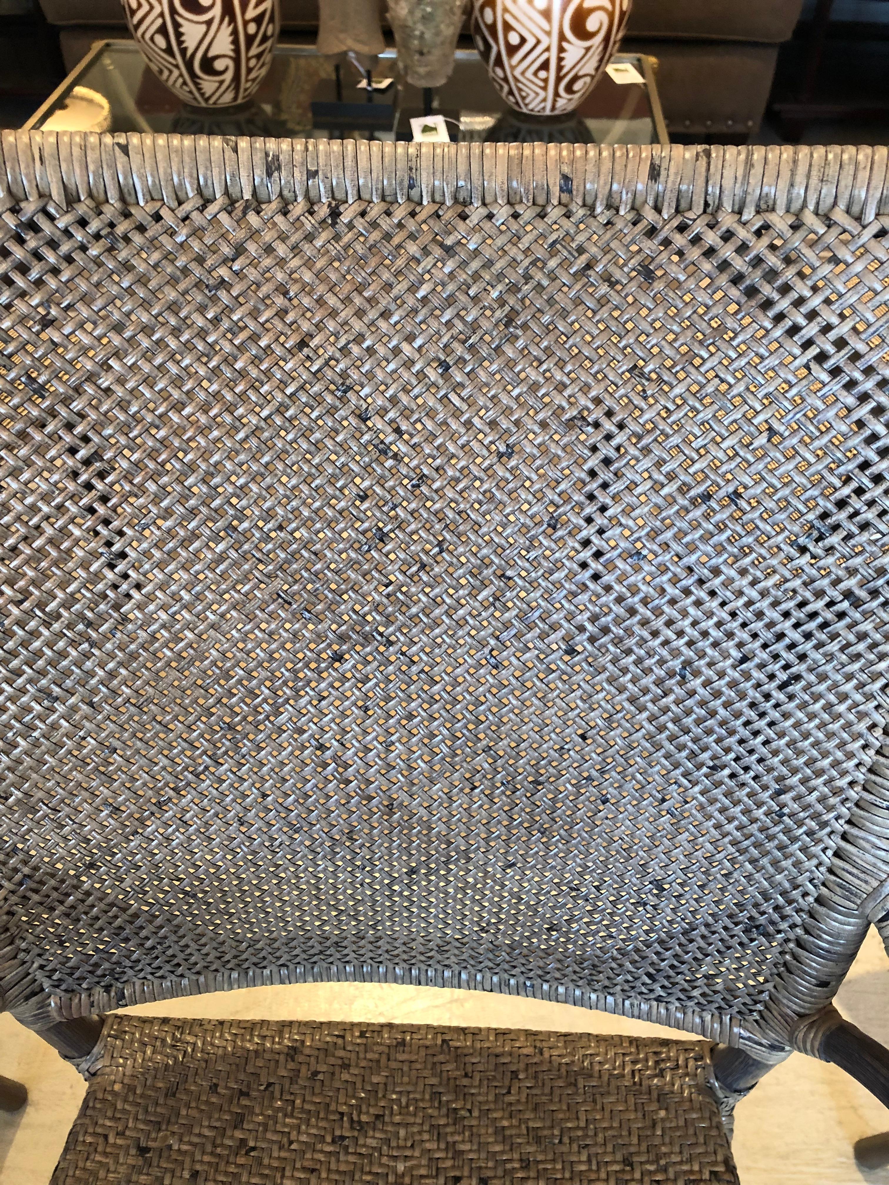 American Great Looking Taupe Rattan Woven Armchairs by Janus Et Cie For Sale