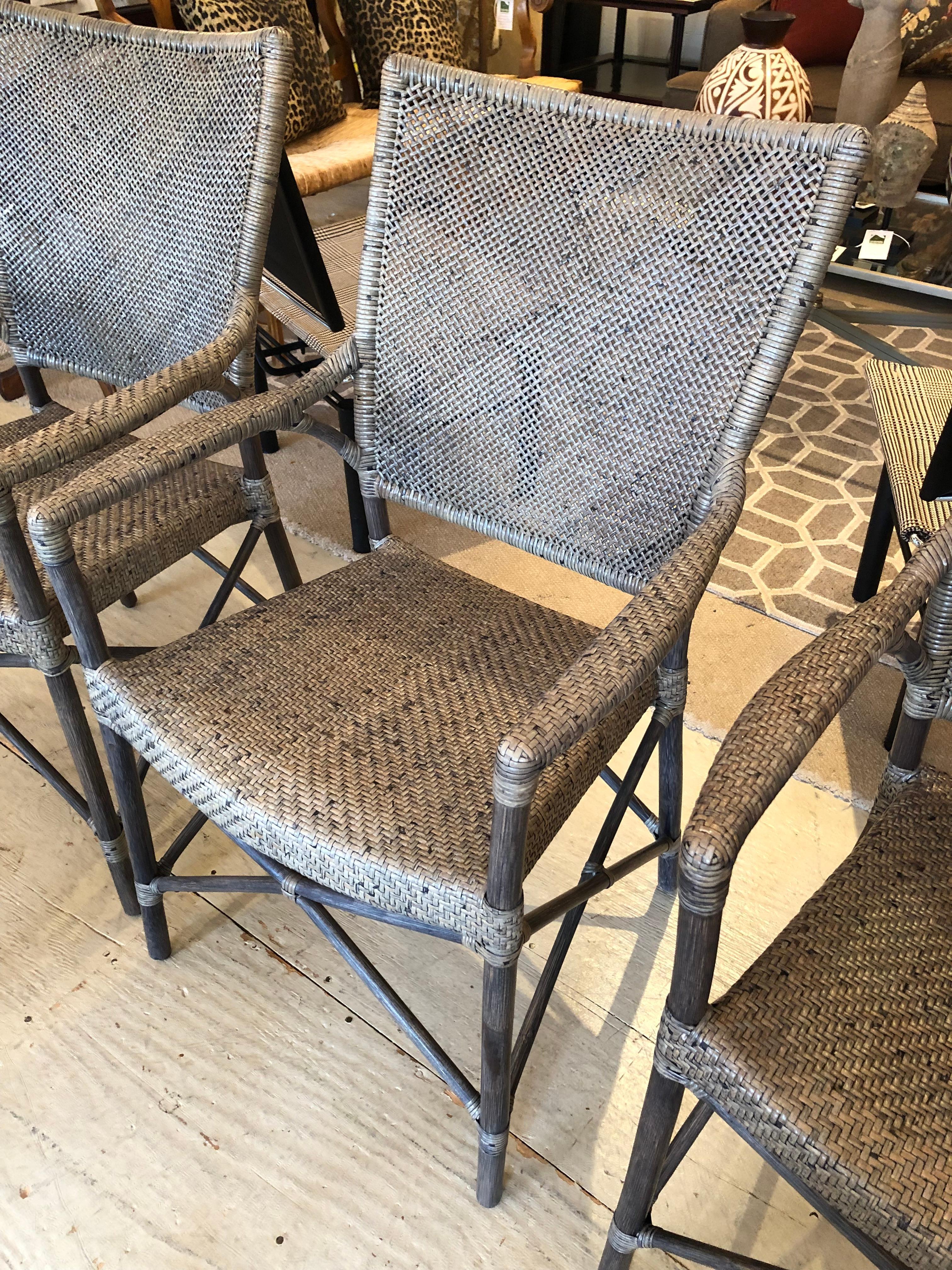Great Looking Taupe Rattan Woven Armchairs by Janus Et Cie In Good Condition For Sale In Hopewell, NJ