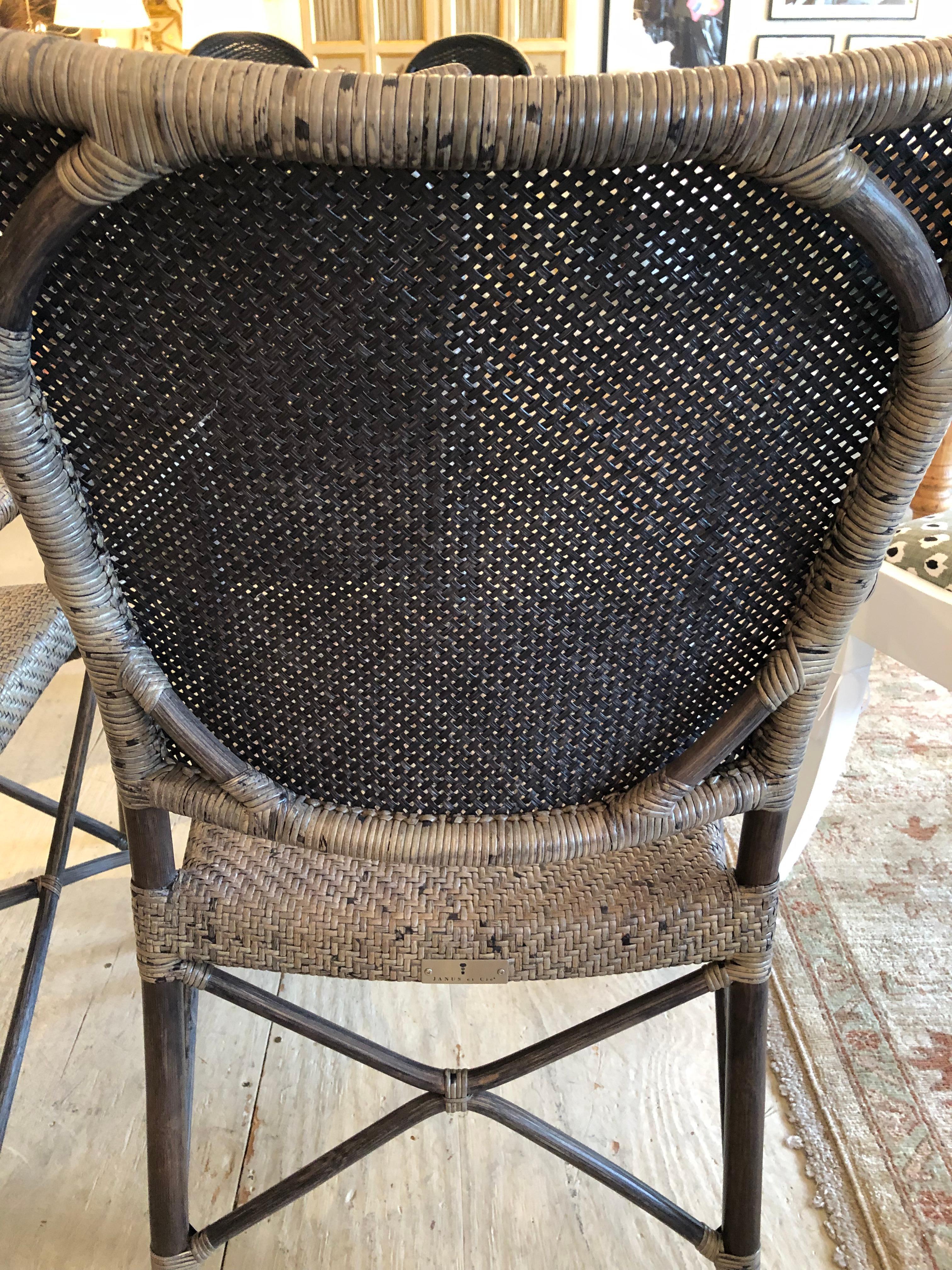 Great Looking Taupe Rattan Woven Armchairs by Janus Et Cie For Sale 2