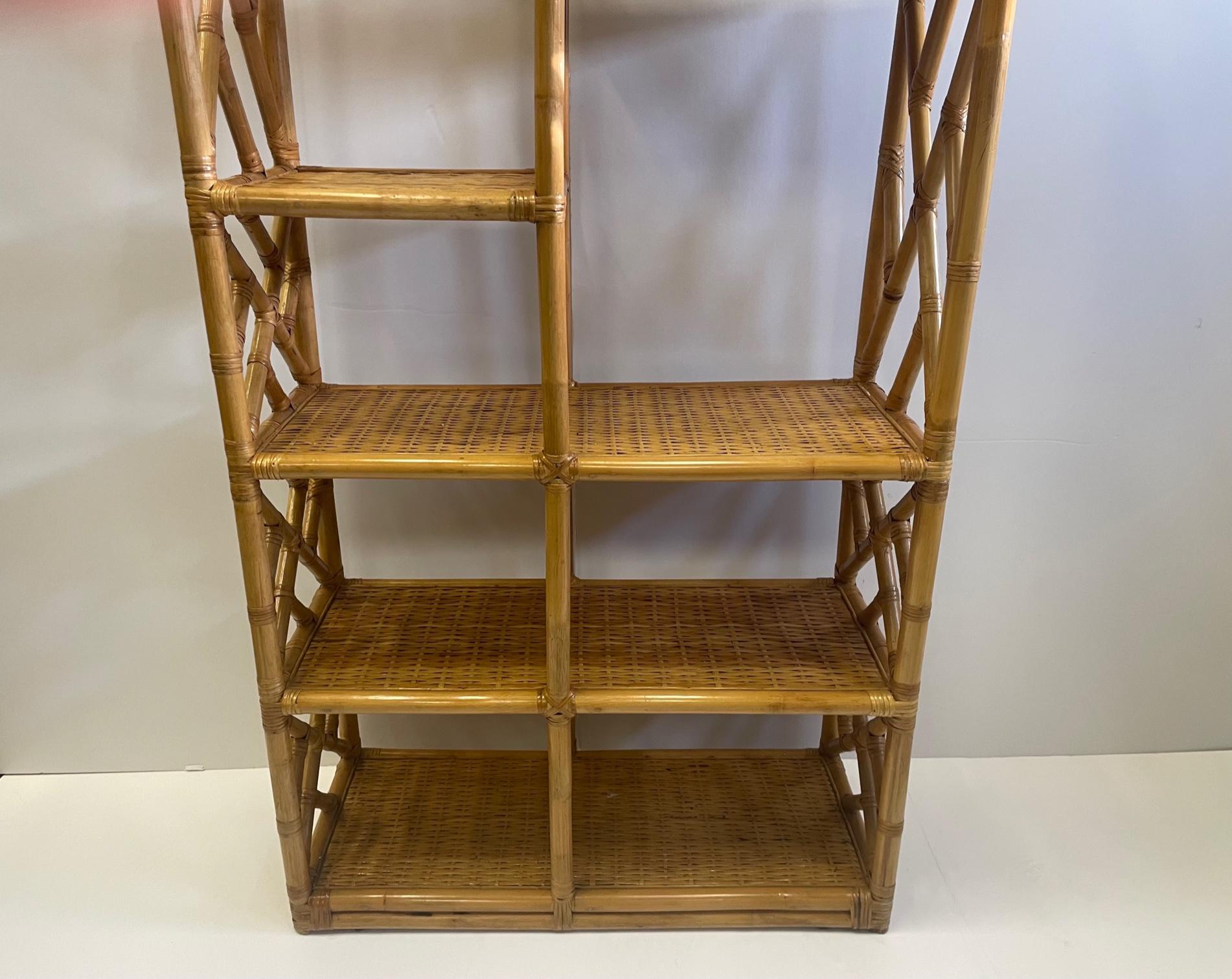Great Looking Woven Rattan & Bamboo Etagere Bookshelf 1