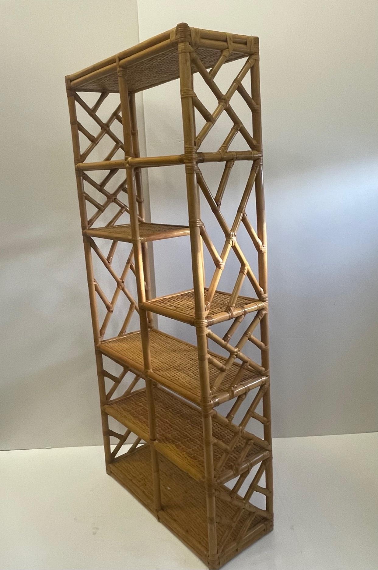 Philippine Great Looking Woven Rattan & Bamboo Etagere Bookshelf