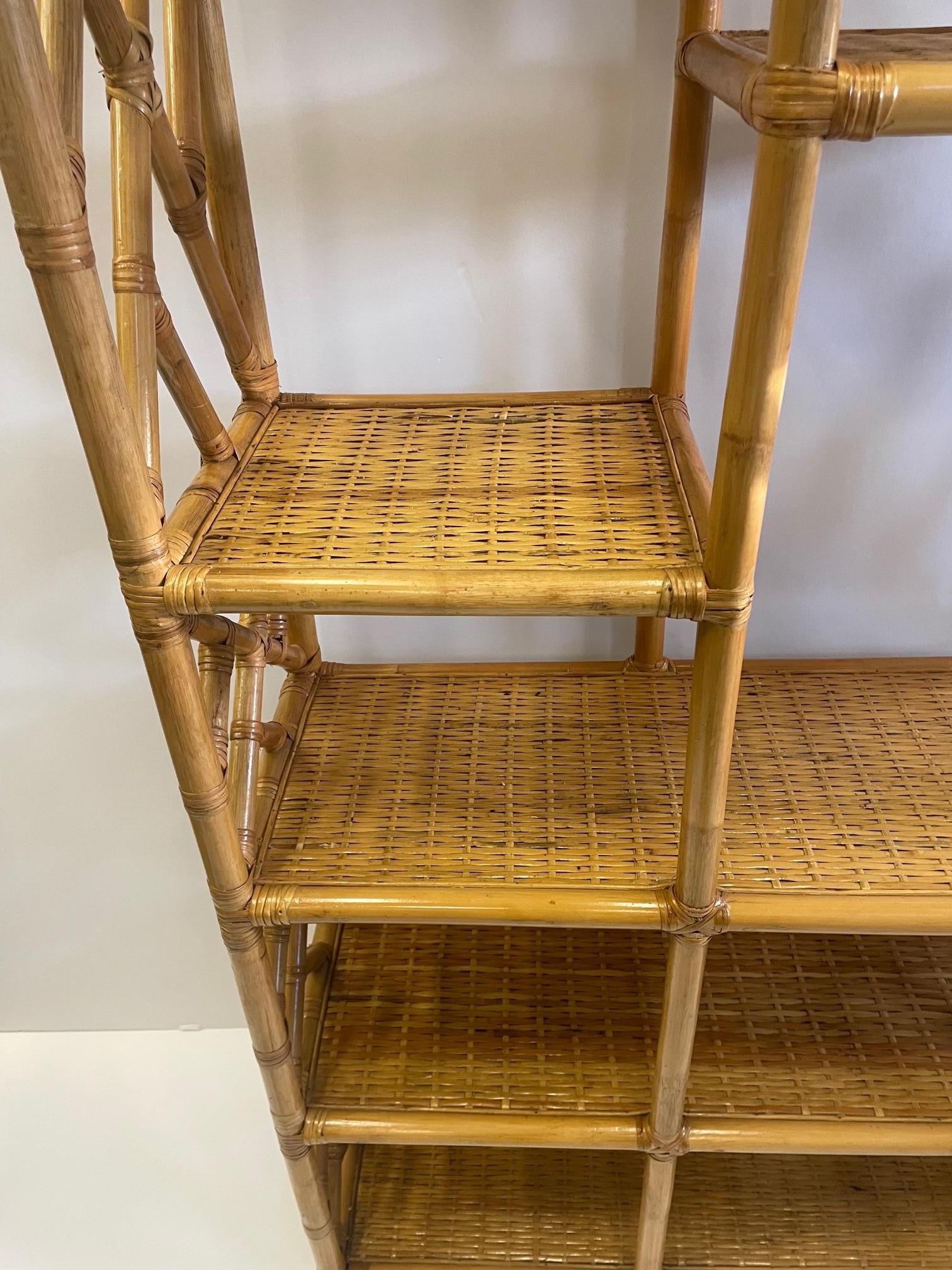 Great Looking Woven Rattan & Bamboo Etagere Bookshelf In Good Condition In Hopewell, NJ