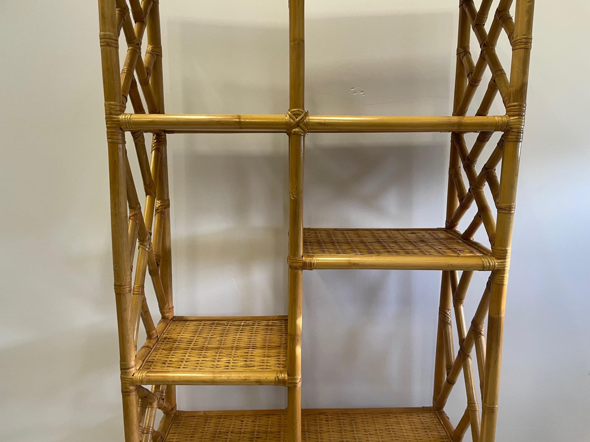 Late 20th Century Great Looking Woven Rattan & Bamboo Etagere Bookshelf