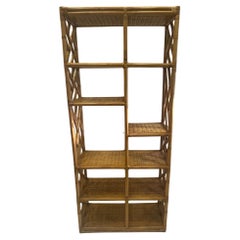 Retro Great Looking Woven Rattan & Bamboo Etagere Bookshelf