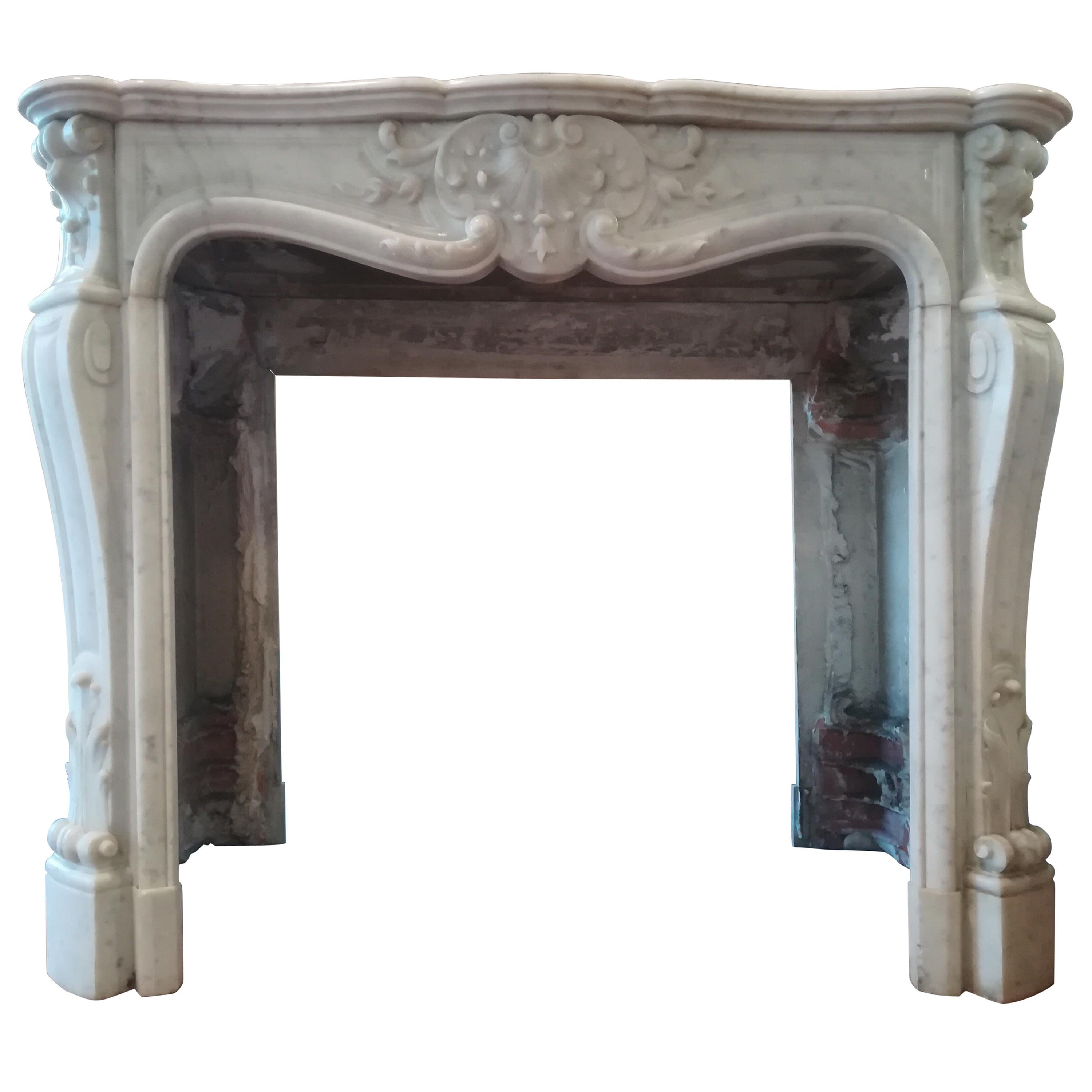 Great Louis XV Style White Carrara Marble Fireplace Mantel, 19th Century For Sale