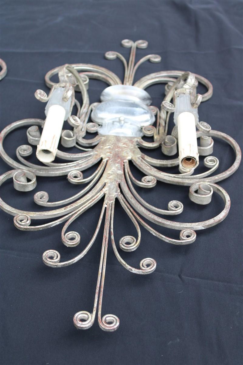 Great Maison Jansen French 1950s Pair Sconces Metal Silver Metal and Crystal 8