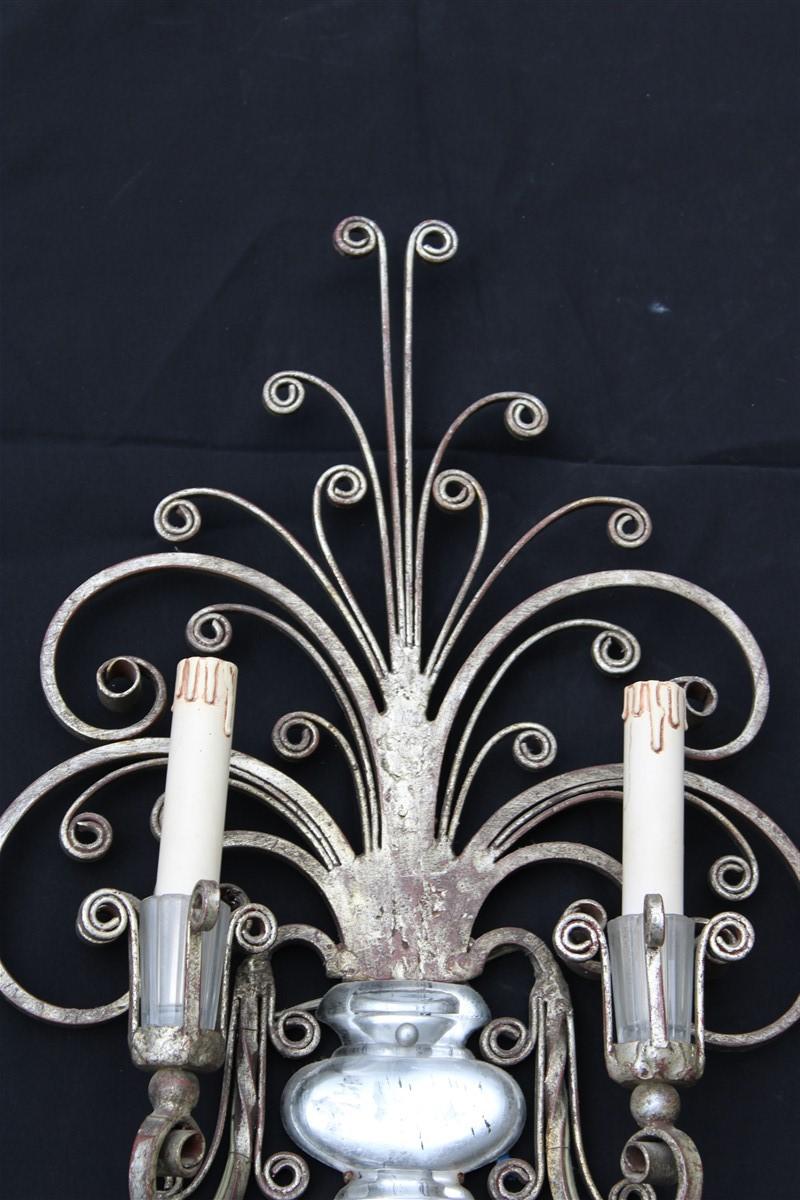 Mid-Century Modern Great Maison Jansen French 1950s Pair Sconces Metal Silver Metal and Crystal