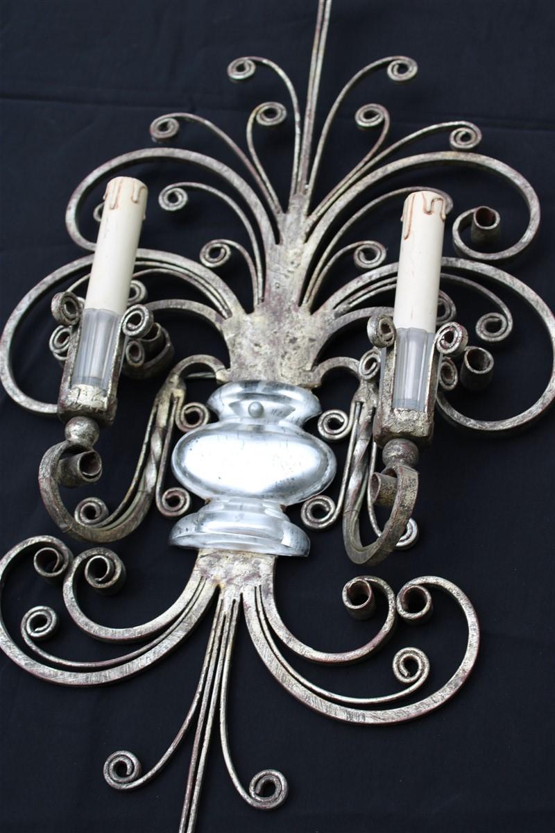Great Maison Jansen French 1950s Pair Sconces Metal Silver Metal and Crystal 2