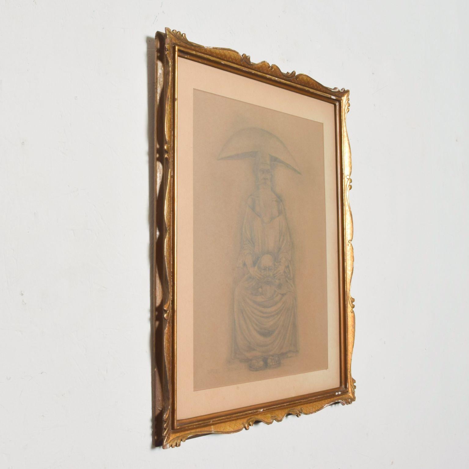 Rafael Coronel Art Paper Pencil drawing signed.
Beautiful art piece expressionism of past great masters.
Carved wood frame finished in gilt. Non-reflective glass.
Signed Rafael Coronel. No COA present.
22H x 17 .75 W x 1D, Art 12.5 W x 16.5