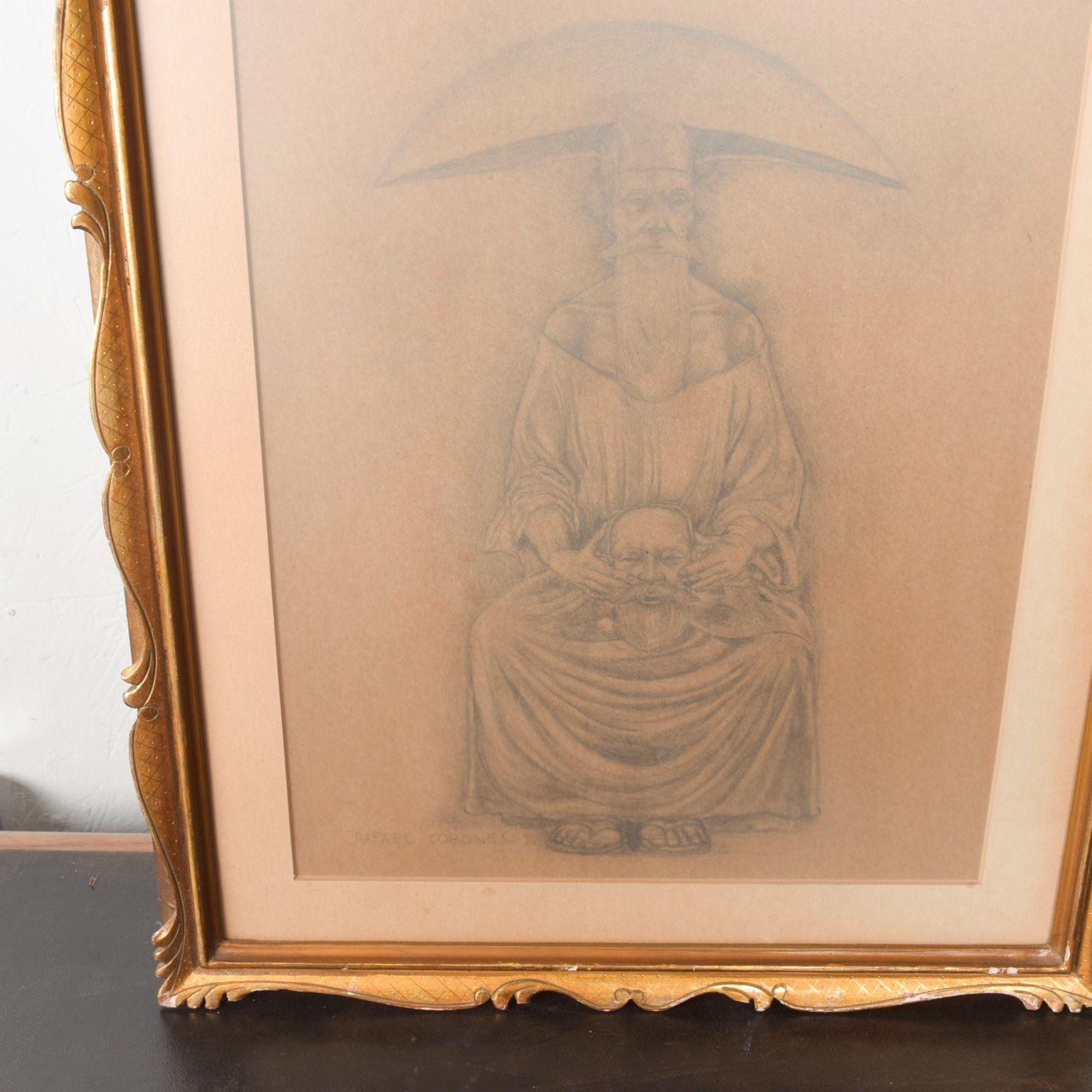 1980s Rafael Coronel Drawing Pencil Great Masters Expressionism signed In Good Condition For Sale In Chula Vista, CA