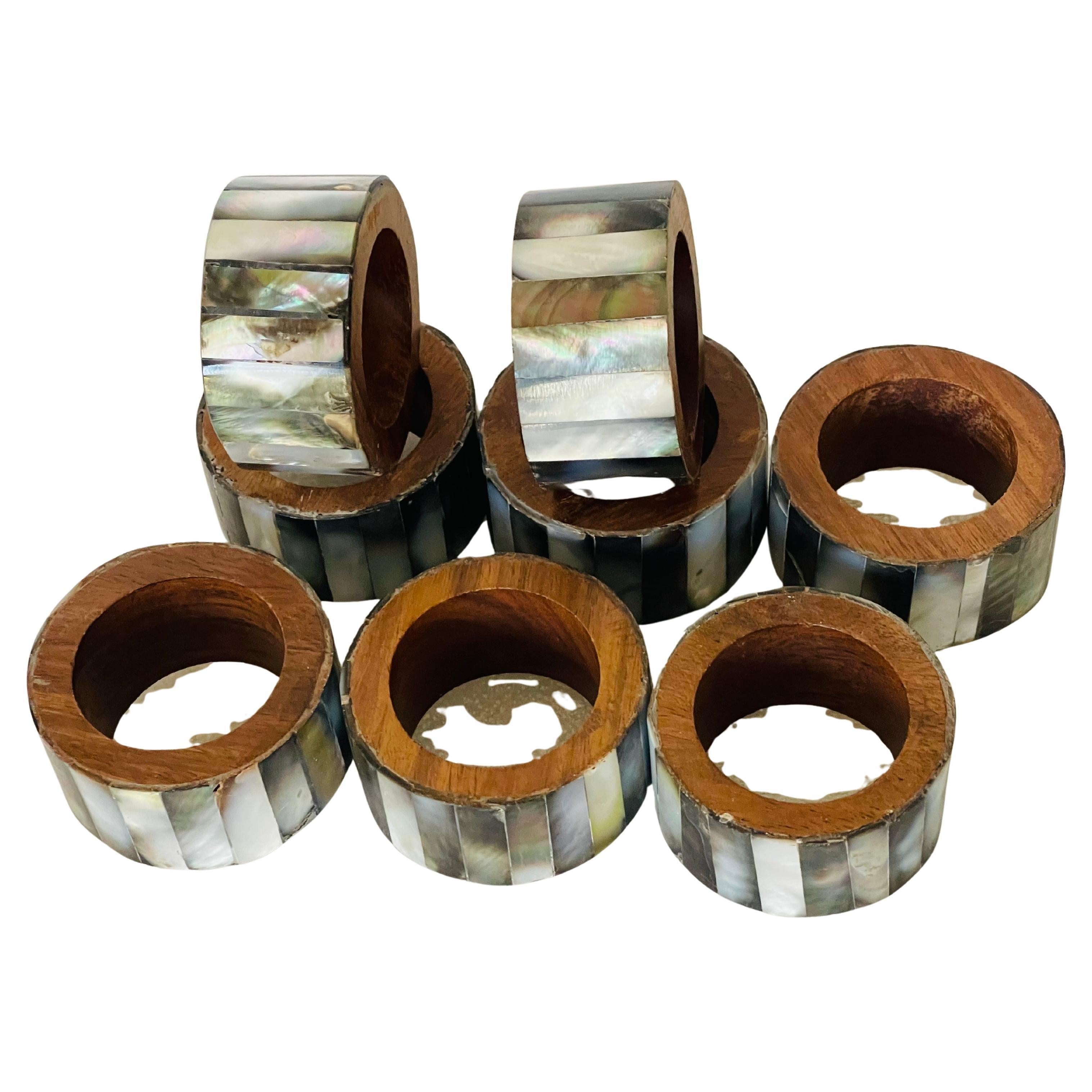 Great Mid 20 th c Abalone Shell Nspkin Rings 8 For Sale