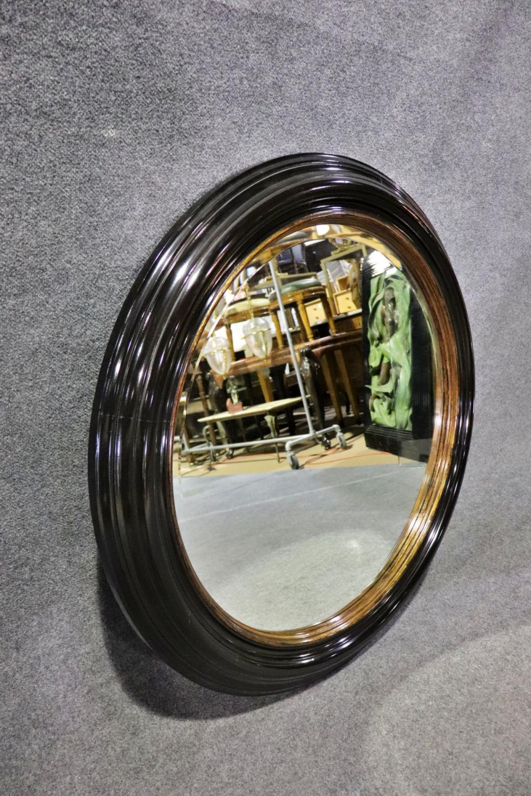Directoire Great Milling Road by Baker Large Ebonized Circular Gilded Wall Mirror  For Sale