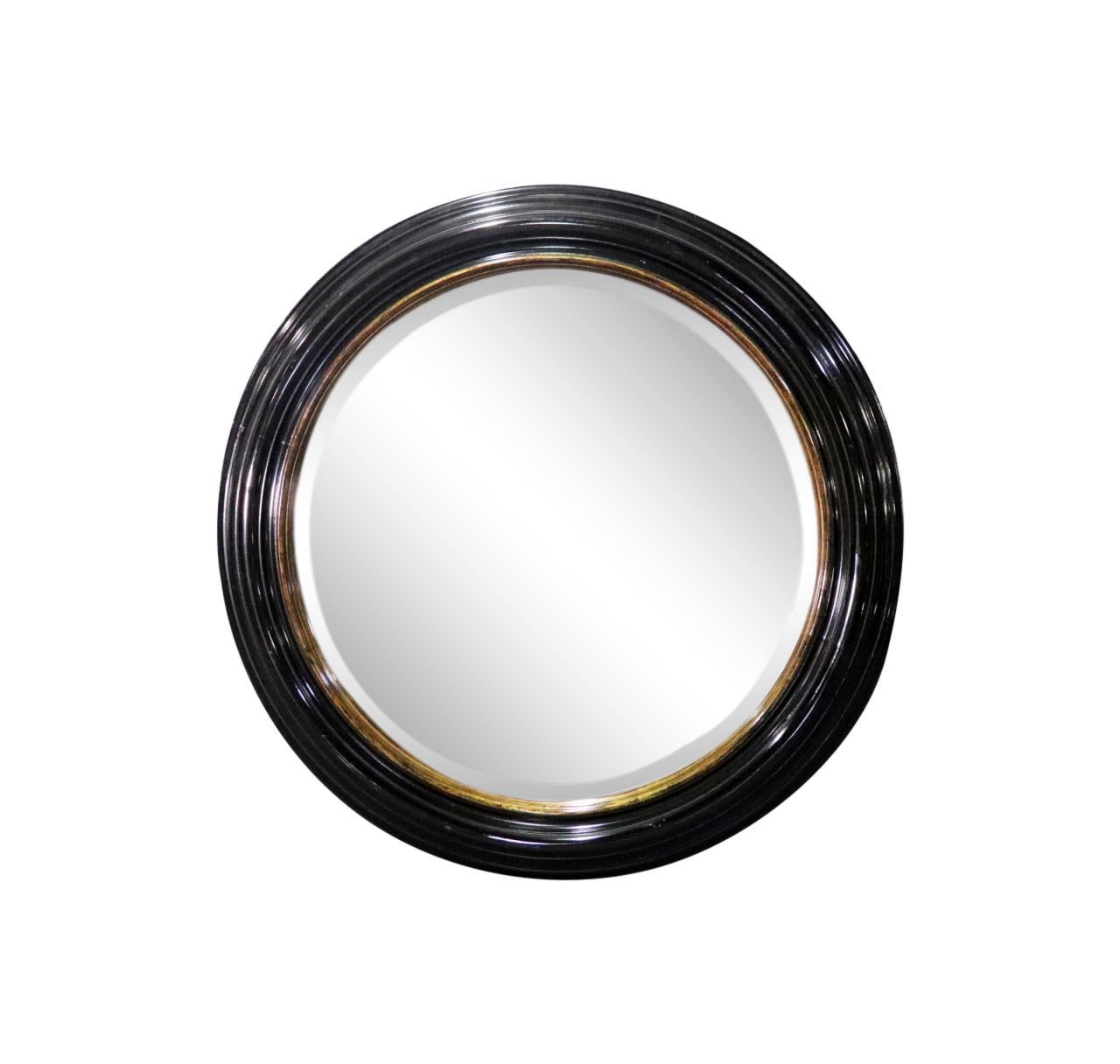 Great Milling Road by Baker Large Ebonized Circular Gilded Wall Mirror In Good Condition In Swedesboro, NJ