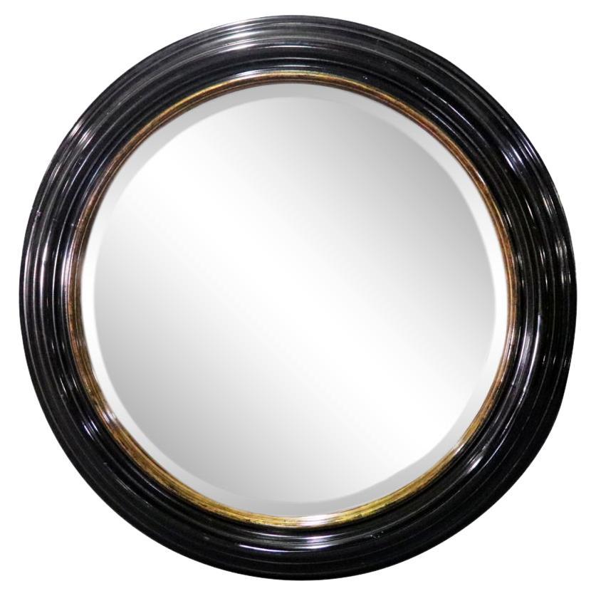 Great Milling Road by Baker Large Ebonized Circular Gilded Wall Mirror 