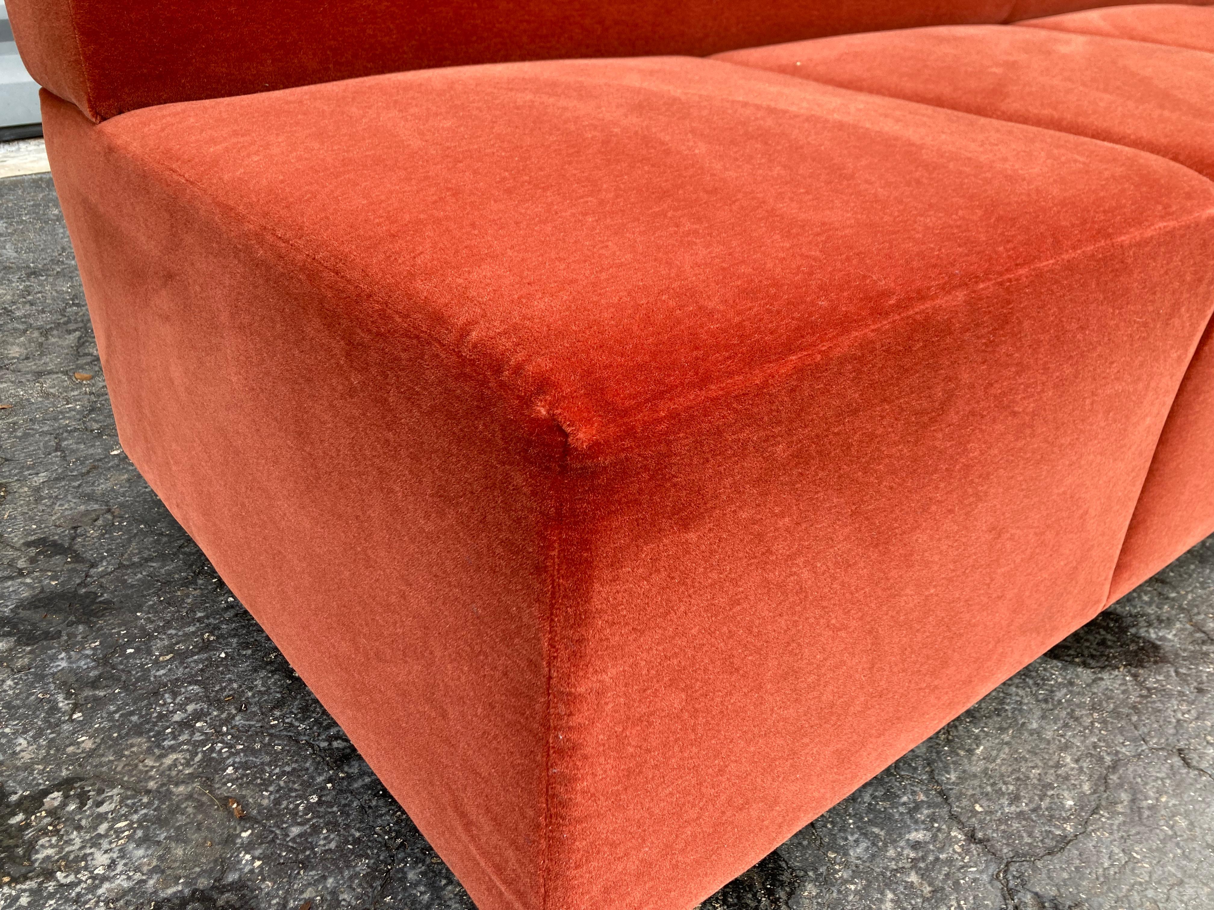 Fabric Great Modern Sofa in Burnt Orange Velvet by Steelcase For Sale