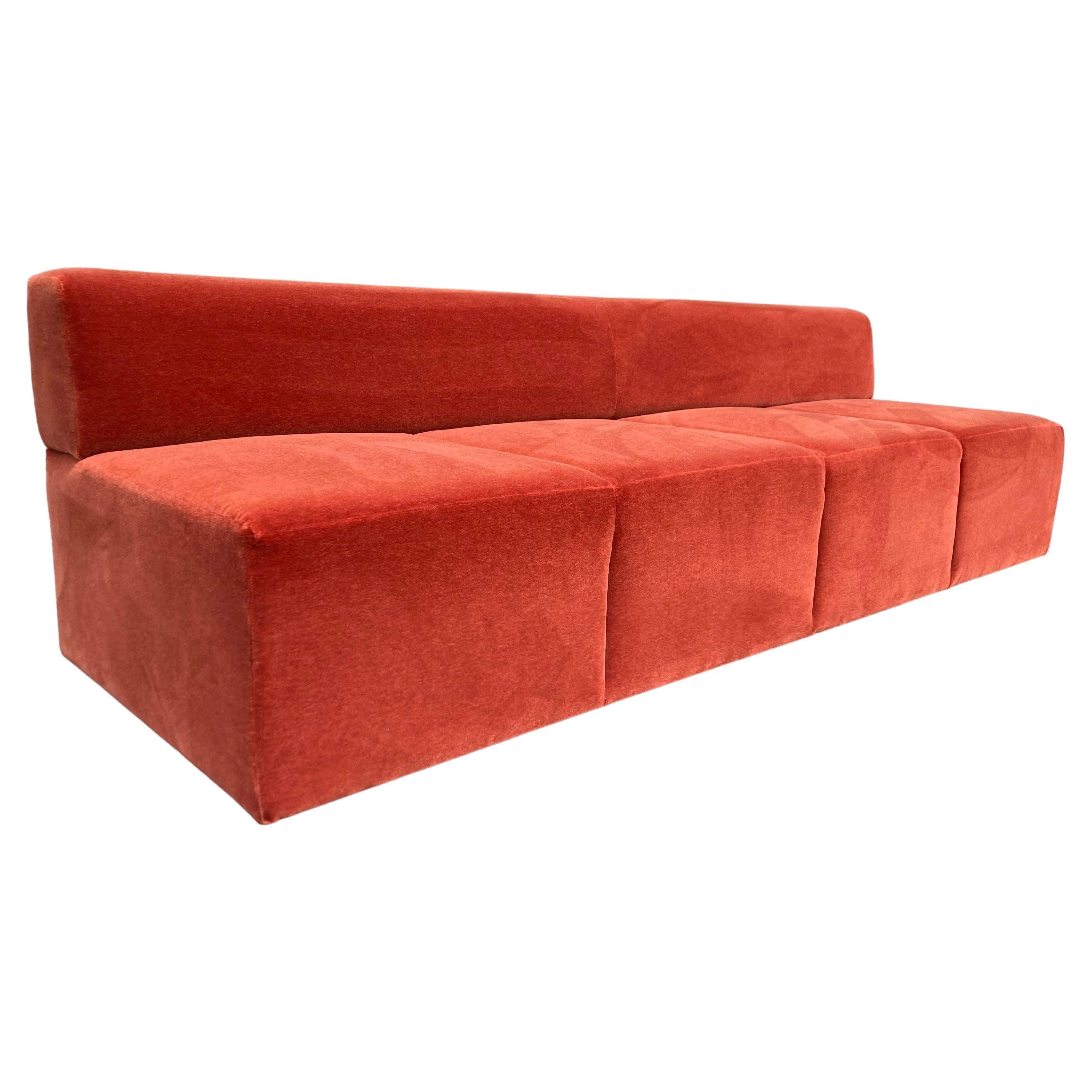 Great Modern Sofa in Burnt Orange Velvet by Steelcase For Sale