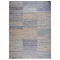 Superbe tapis contemporain tissé à la main de style Shaker, de couleur bleu-gris, à tissage plat
