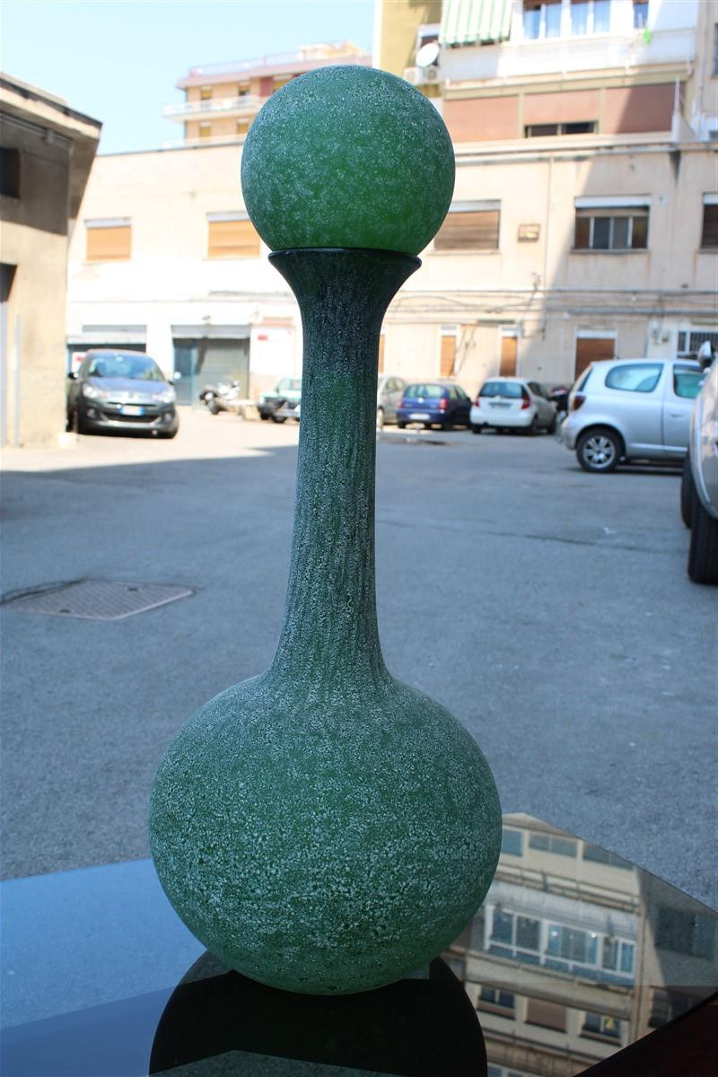 Mid-Century Modern Great Murano Bottle Corroded Italian Design Green 1960s Seguso Attributed For Sale