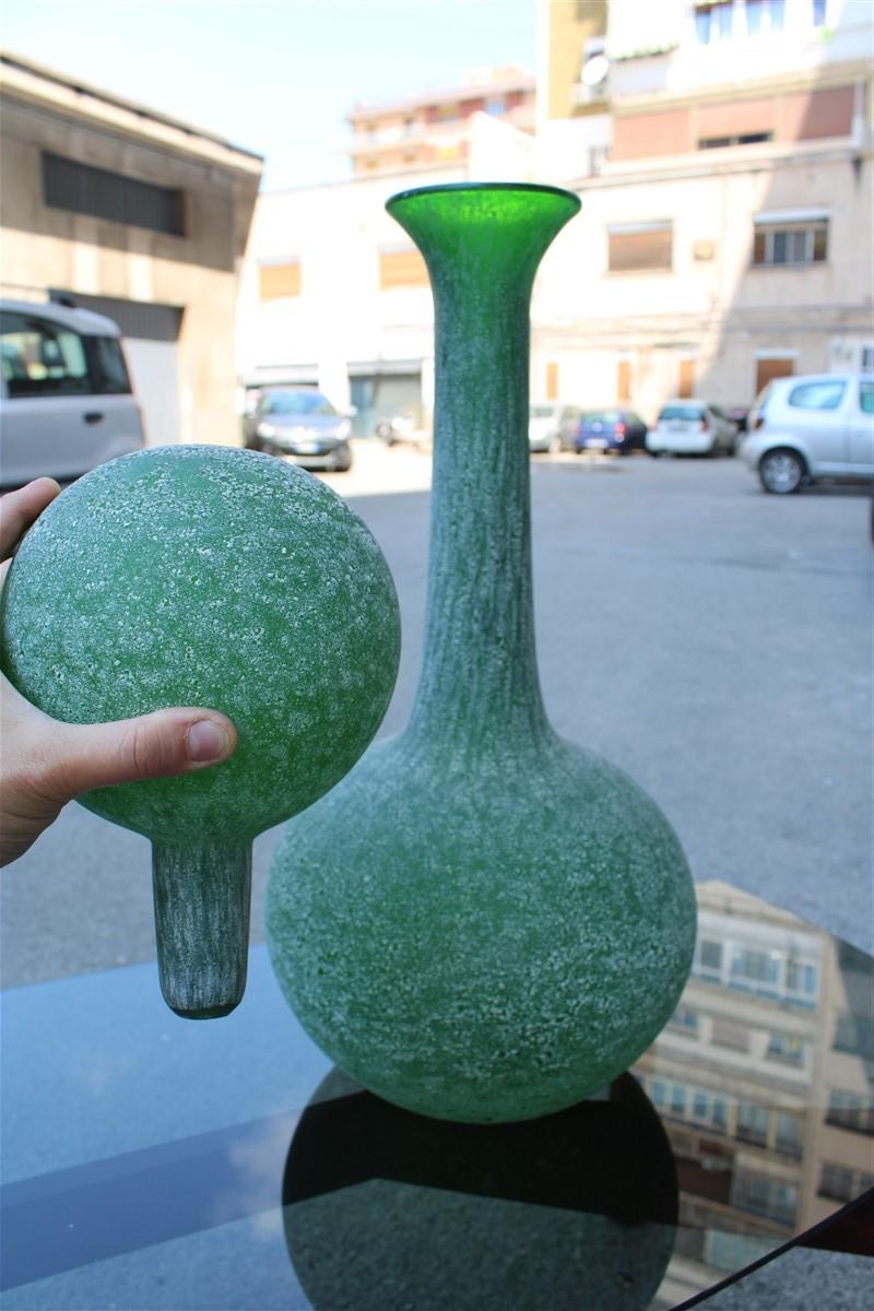 Murano Glass Great Murano Bottle Corroded Italian Design Green 1960s Seguso Attributed For Sale
