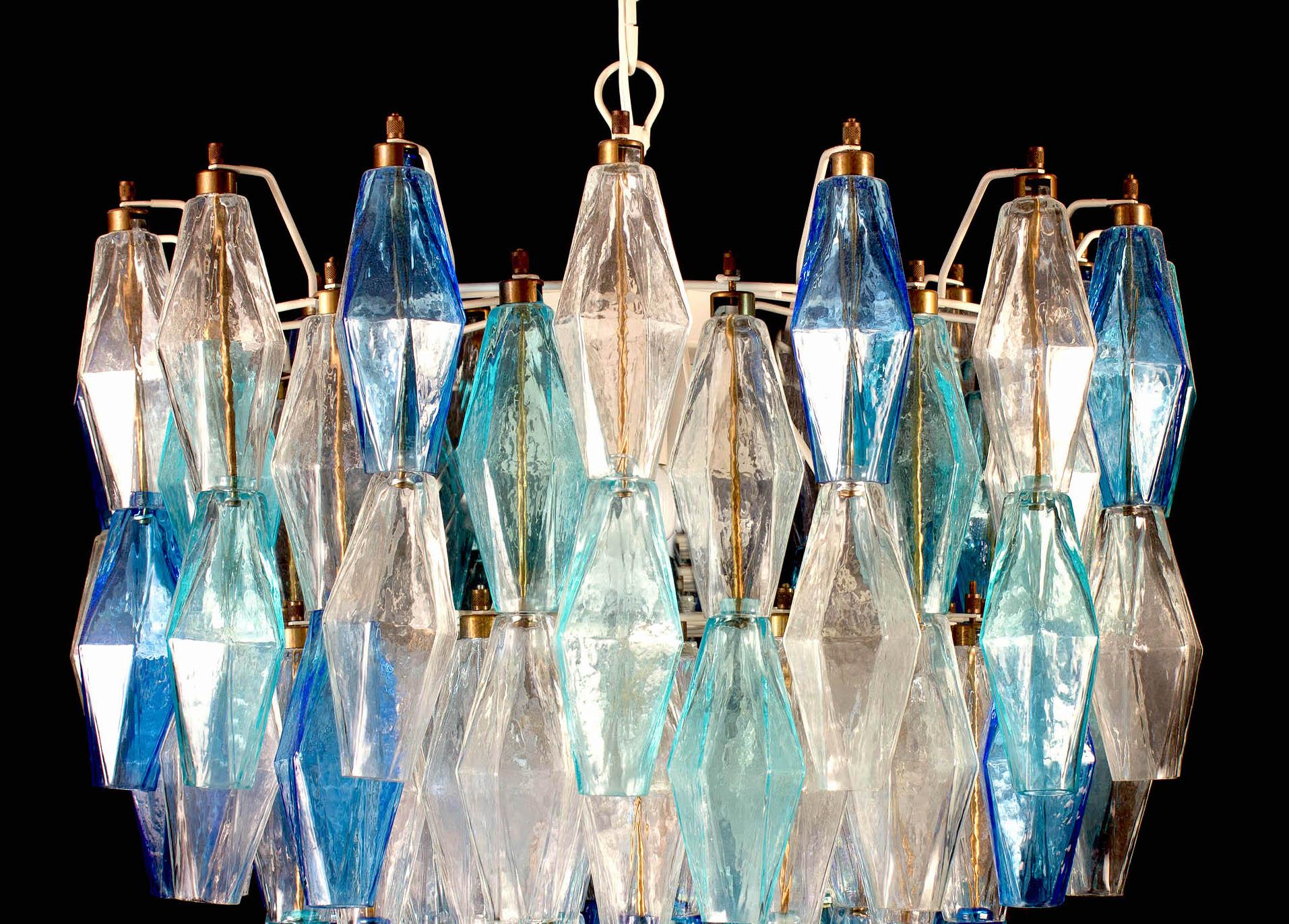 Mid-Century Modern Murano Glass Sapphire Colored Poliedri Chandelier in the Style C. Scarpa For Sale
