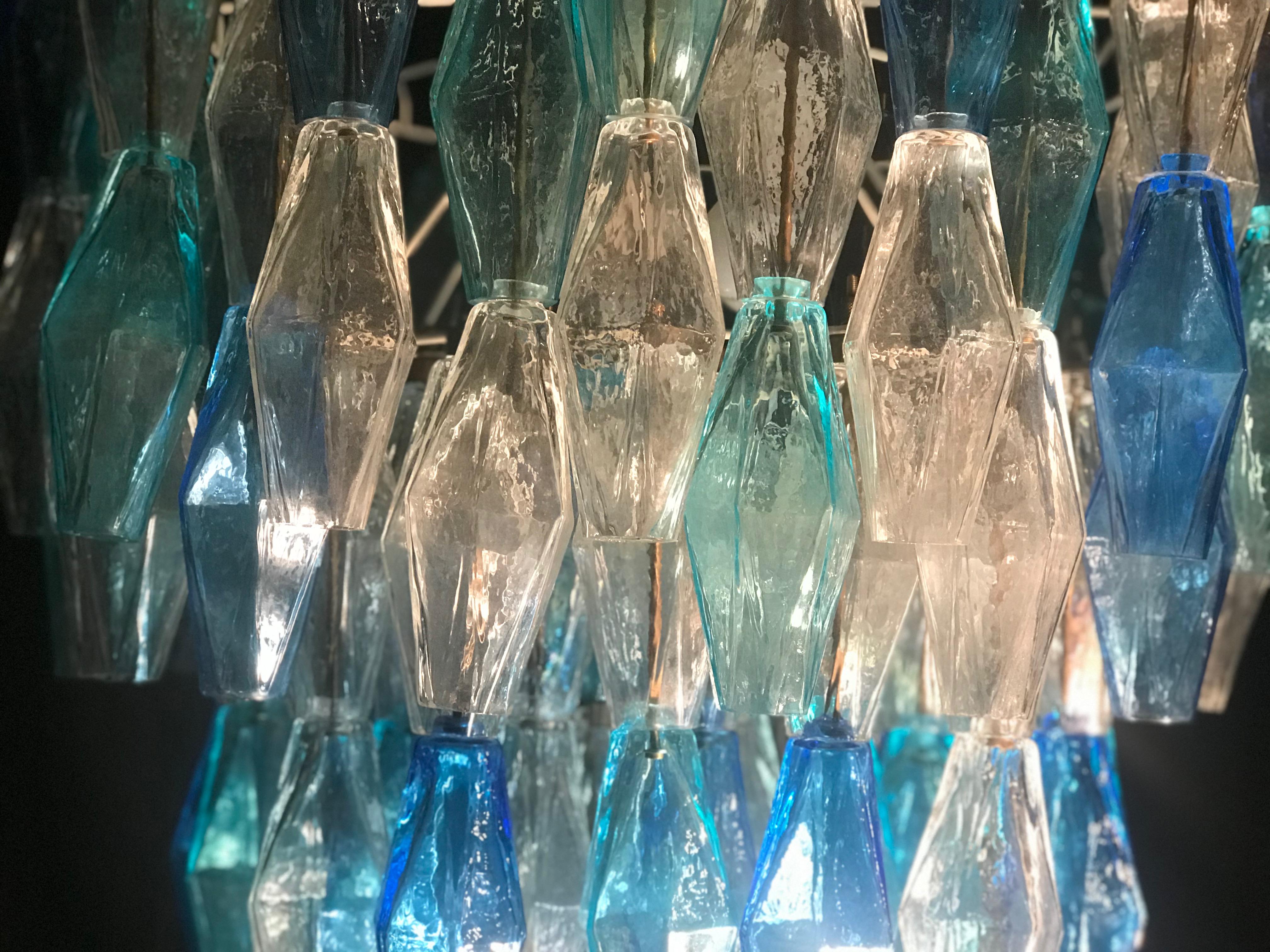 Painted Murano Glass Sapphire Colored Poliedri Chandelier in the Style C. Scarpa For Sale