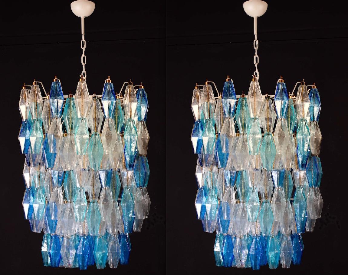 Lampadario Poliedri in vetro di Murano color zaffiro nello stile di C. Scarpa