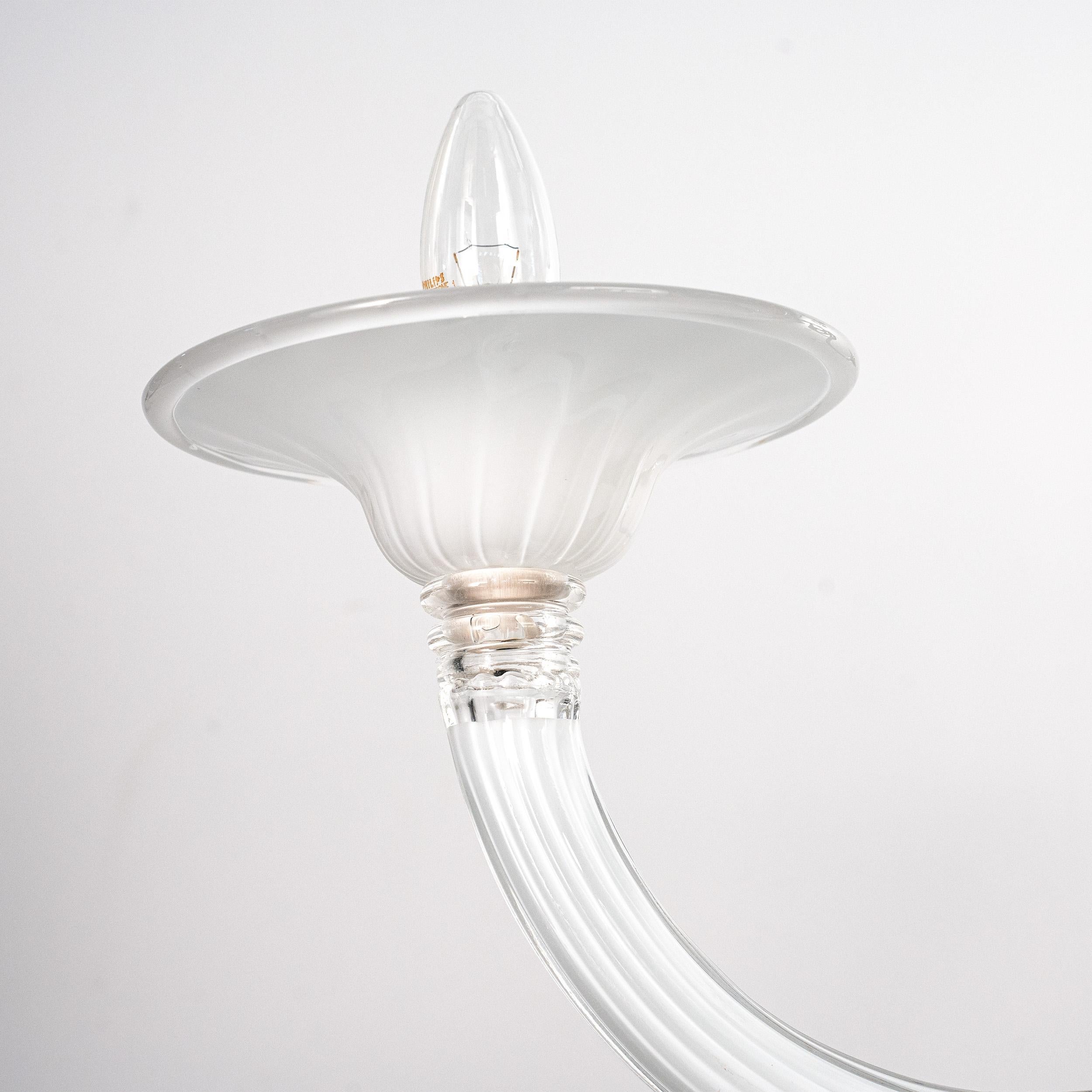 Grande lampadario in vetro bianco di Murano a 6 luci, Vintage Made in Italy, in stock in vendita 1