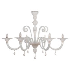Great Murano White glass chandelier 6 lights, Vintage Made in Italy, in stock