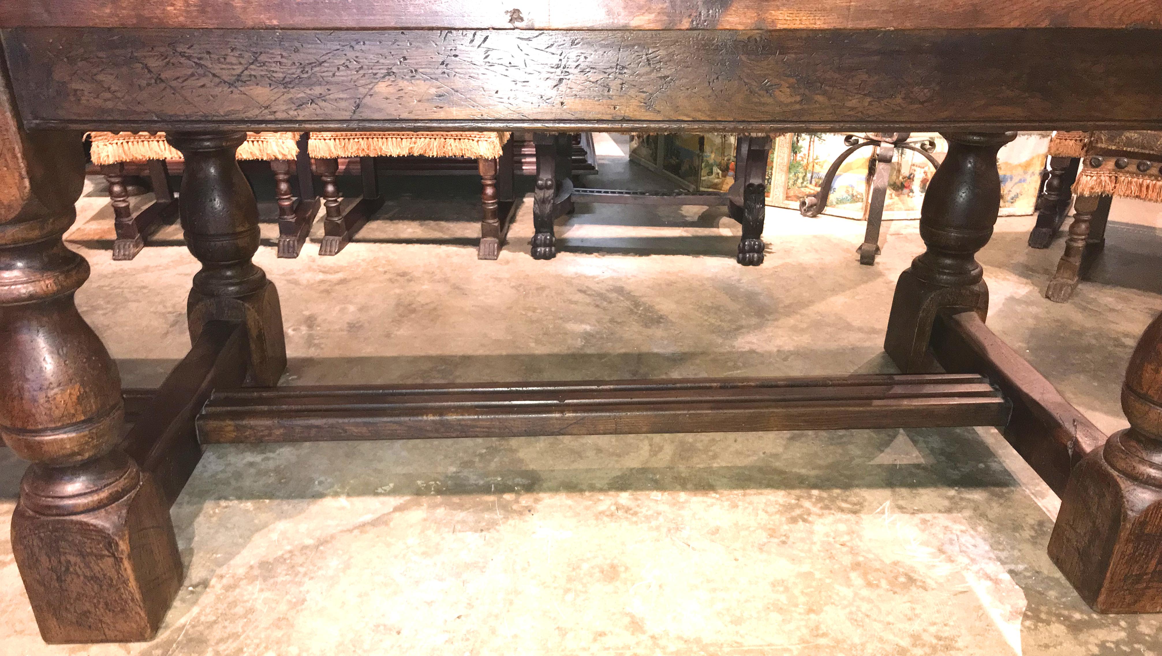 English Great Oak Jacobean Style or Renaissance Revival Two Part Refectory Table