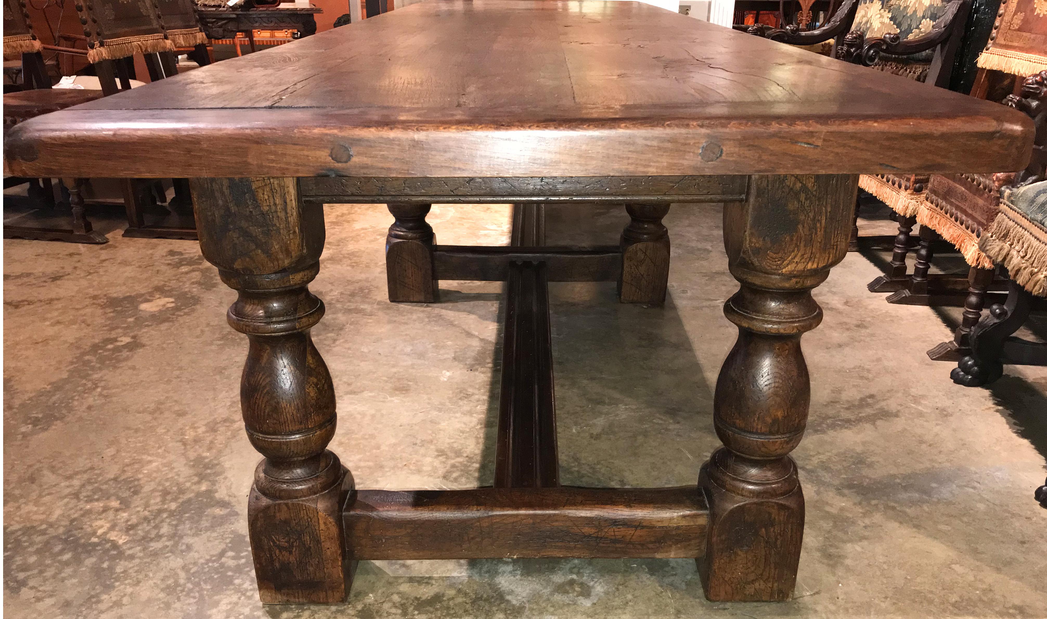 Great Oak Jacobean Style or Renaissance Revival Two Part Refectory Table In Good Condition In Milford, NH