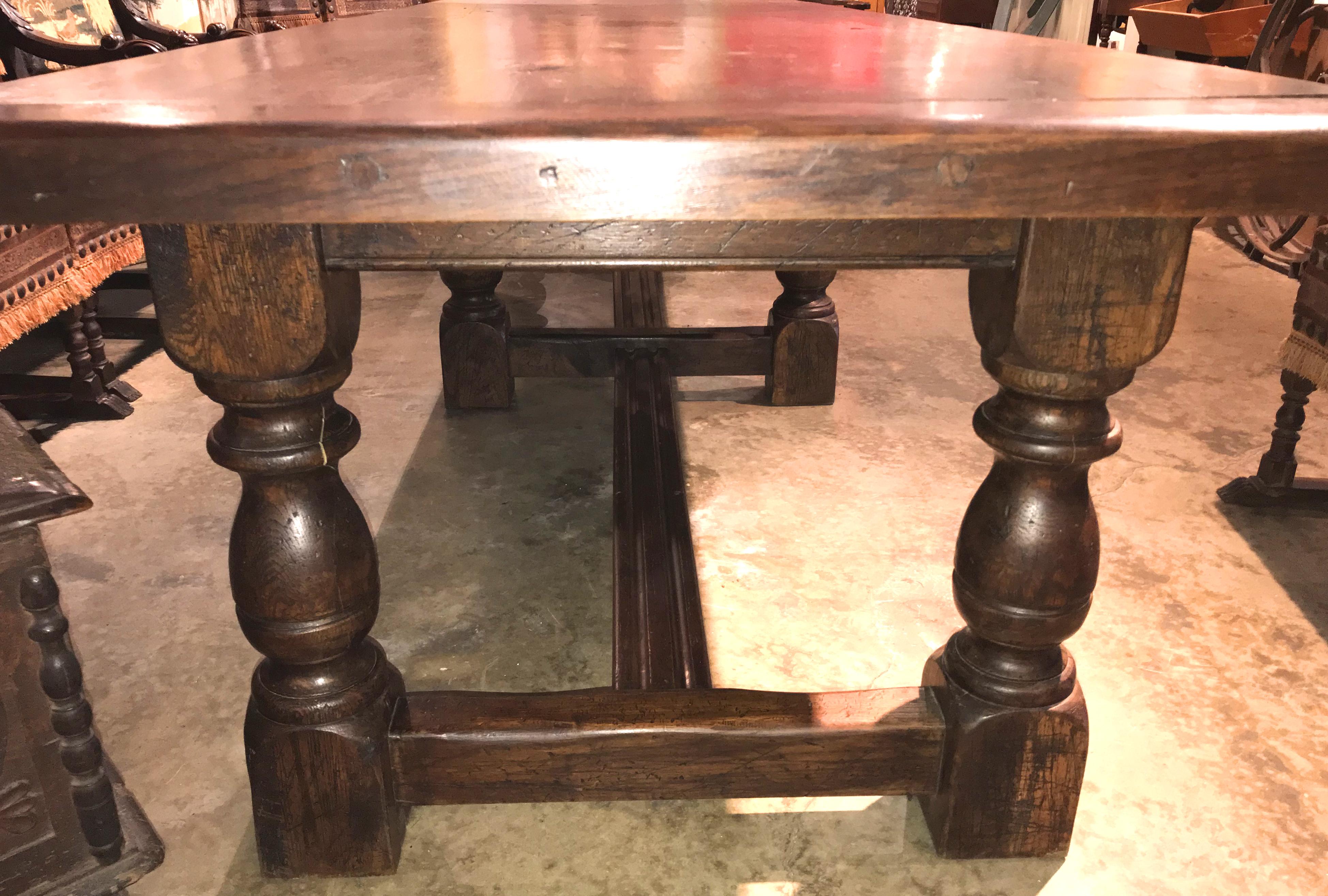 20th Century Great Oak Jacobean Style or Renaissance Revival Two Part Refectory Table