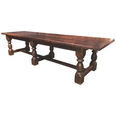Vintage Great Oak Jacobean Style or Renaissance Revival Two Part Refectory Table