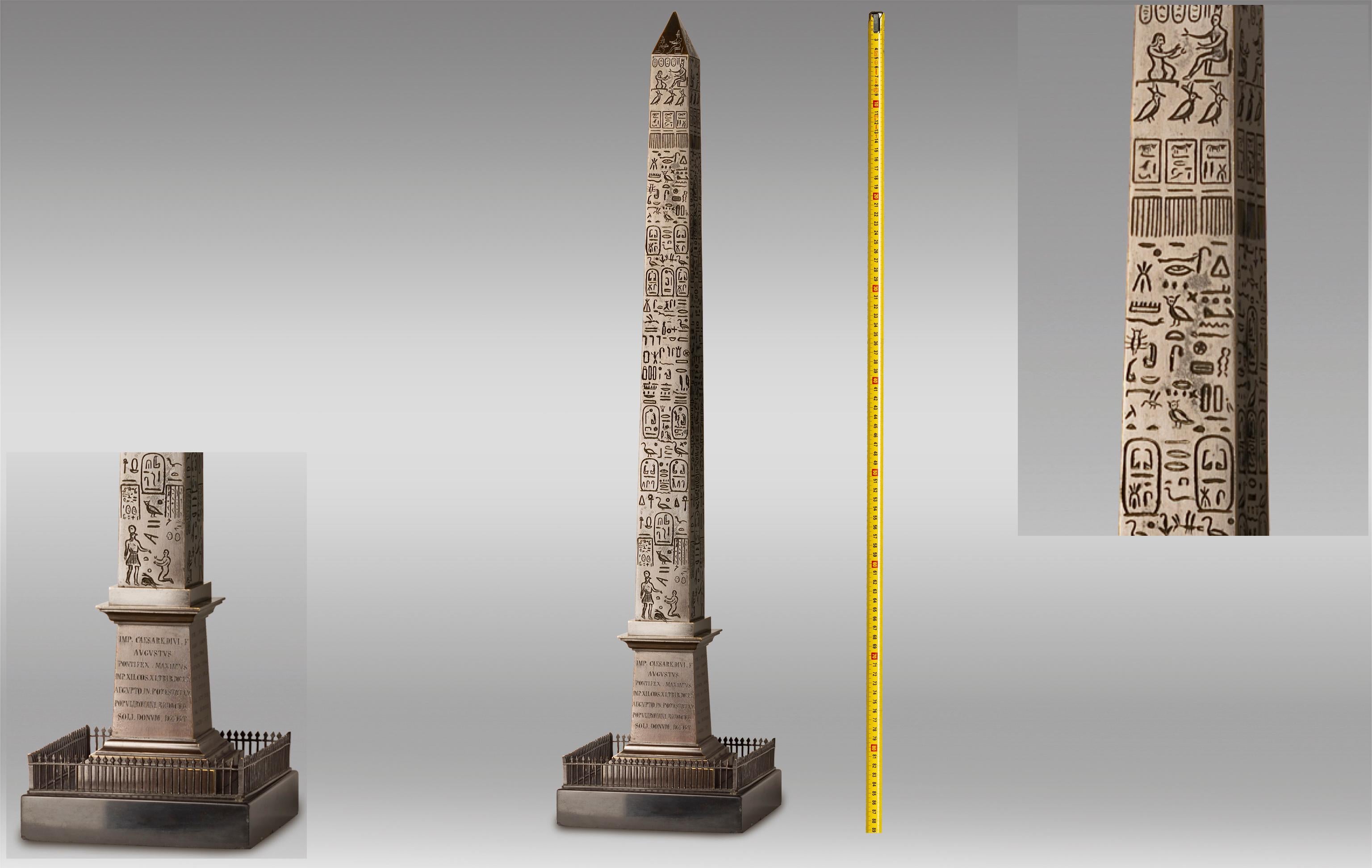 French Great Obelisk in Patinated Bronze, First Half of the 19th Century For Sale