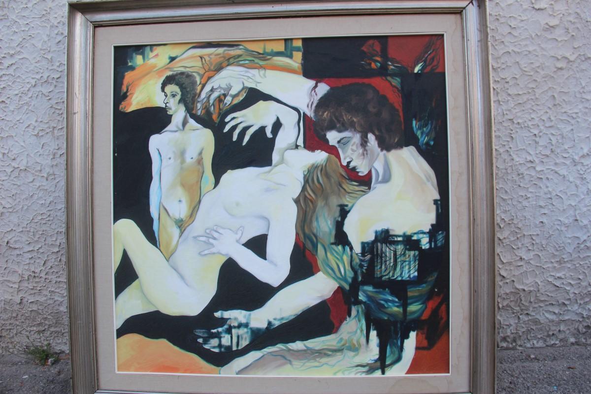 Great Oil on Canvas Sicilian Artist Salvatore Mulè Nude Characters, 1972  For Sale 1