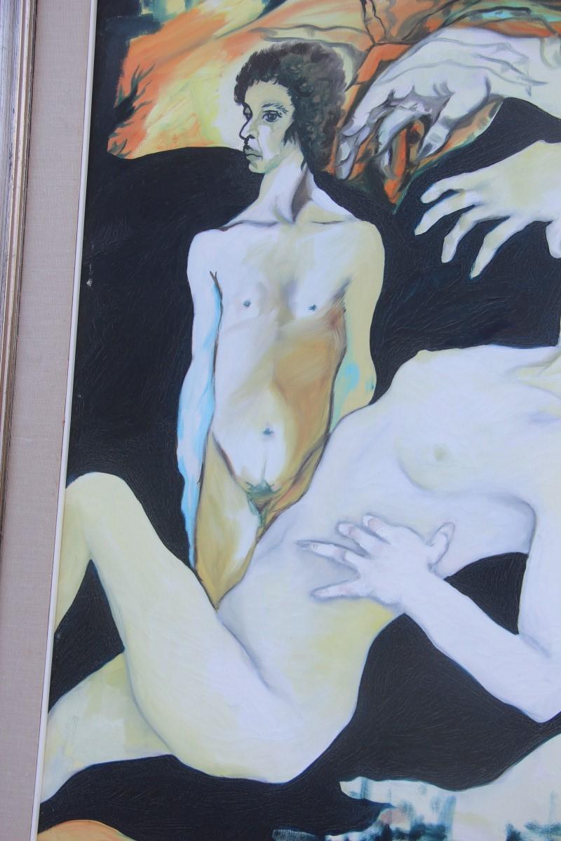 Great Oil on Canvas Sicilian Artist Salvatore Mulè Nude Characters, 1972  For Sale 2