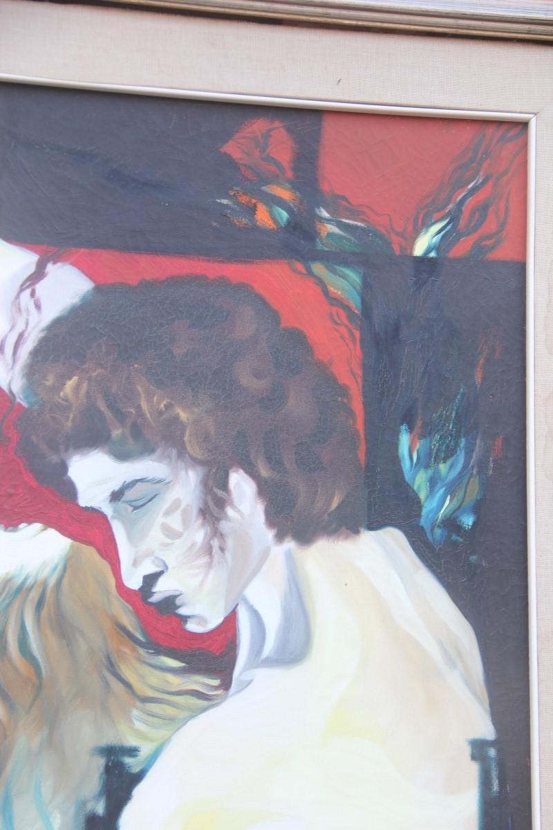 Great Oil on Canvas Sicilian Artist Salvatore Mulè Nude Characters, 1972 For Sale 4