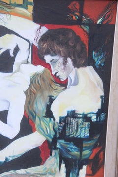 Great Oil on Canvas Sicilian Artist Salvatore Mulè Nude Characters, 1972