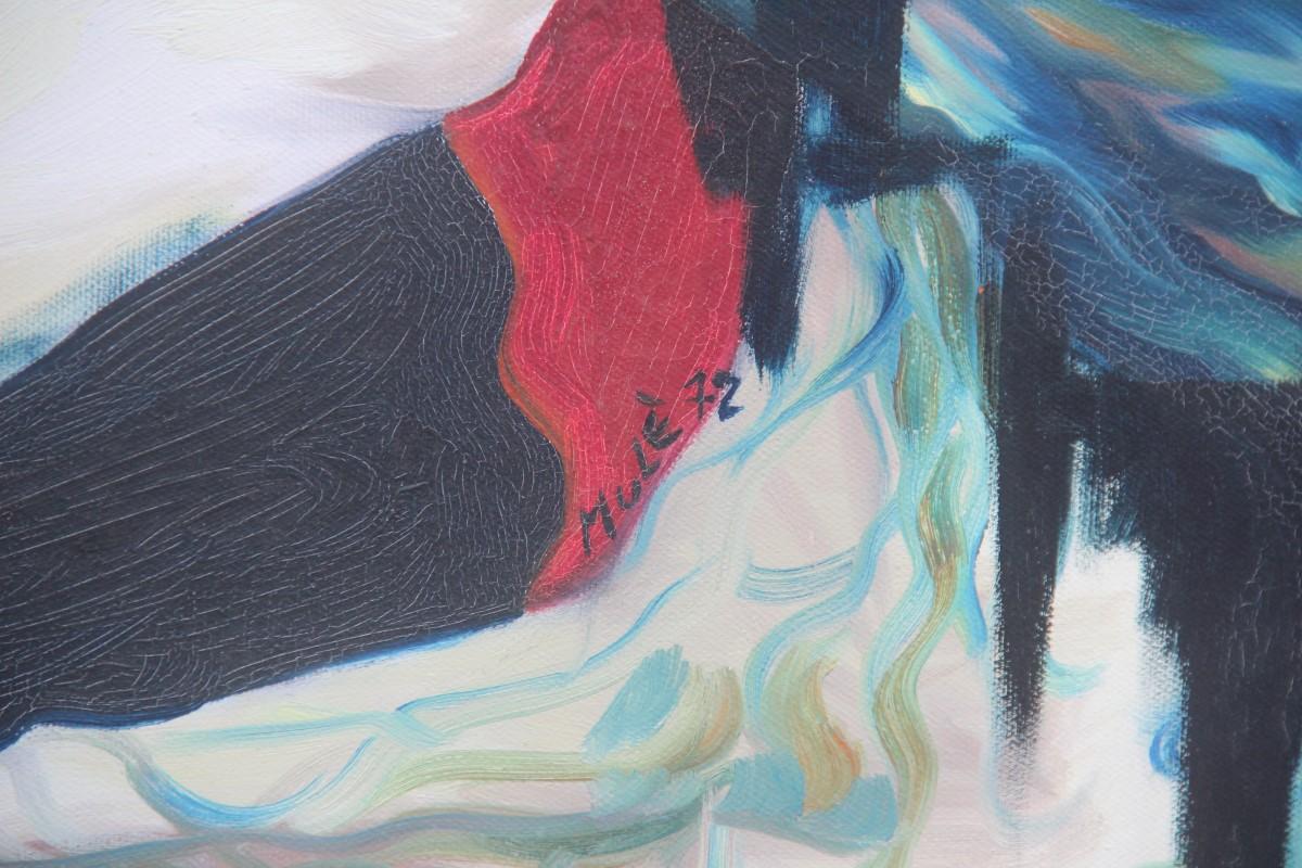 Mid-Century Modern Great Oil on Canvas Sicilian Artist Salvatore Mulè Nude Characters, 1972 For Sale