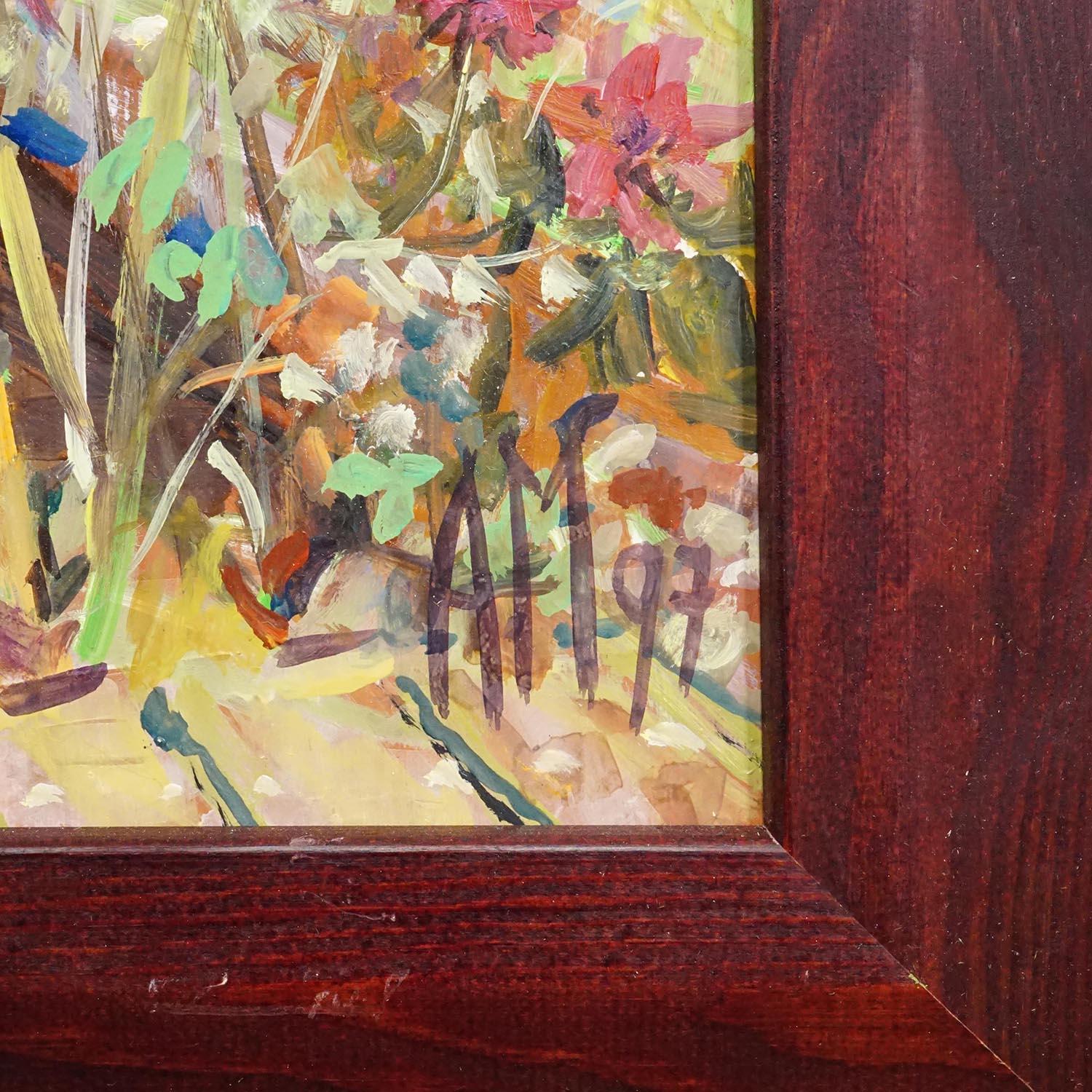 Großes Ölgemälde einer Gartenlandschaft, Alexander Michael 1997 (Deutsch) im Angebot