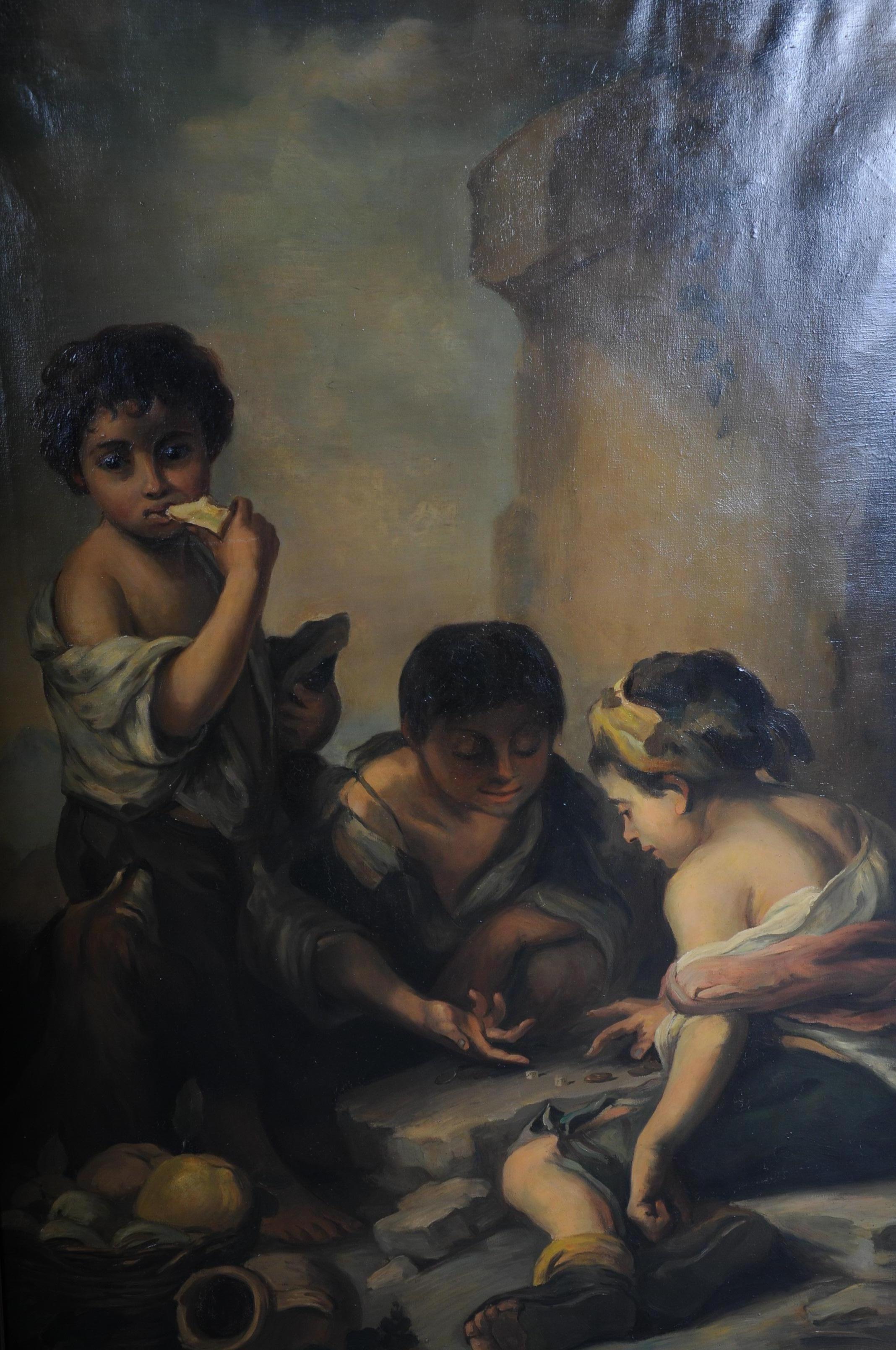 Européen Grande peinture Mangeurs de raisins et de melons d'après Esteban Murillo Huile sur toile en vente