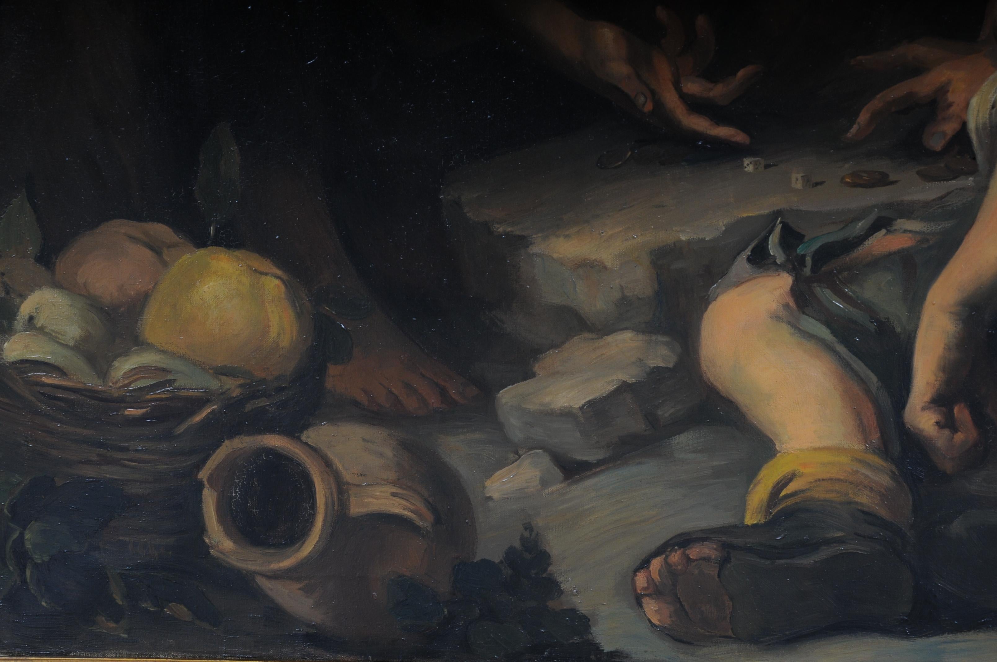 Huilé Grande peinture Mangeurs de raisins et de melons d'après Esteban Murillo Huile sur toile en vente