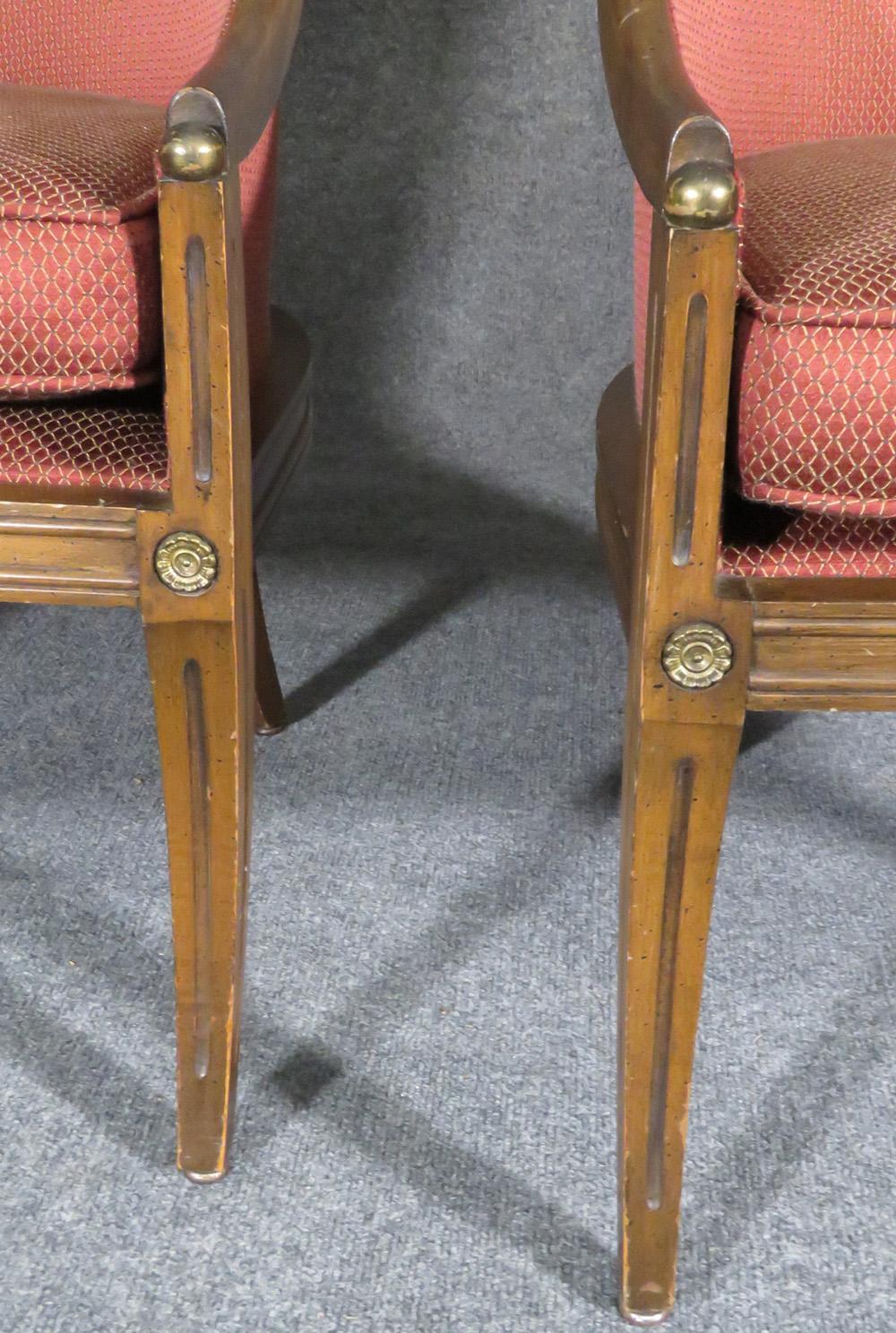 Great Pair of French Regency Walnut Tub Style Lounge Club Chairs, circa 1940s 2