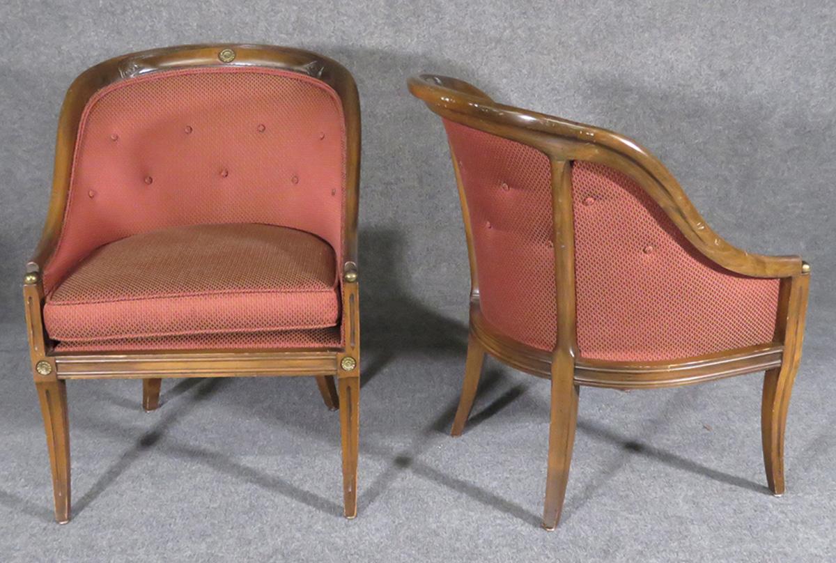 Great Pair of French Regency Walnut Tub Style Lounge Club Chairs, circa 1940s 3