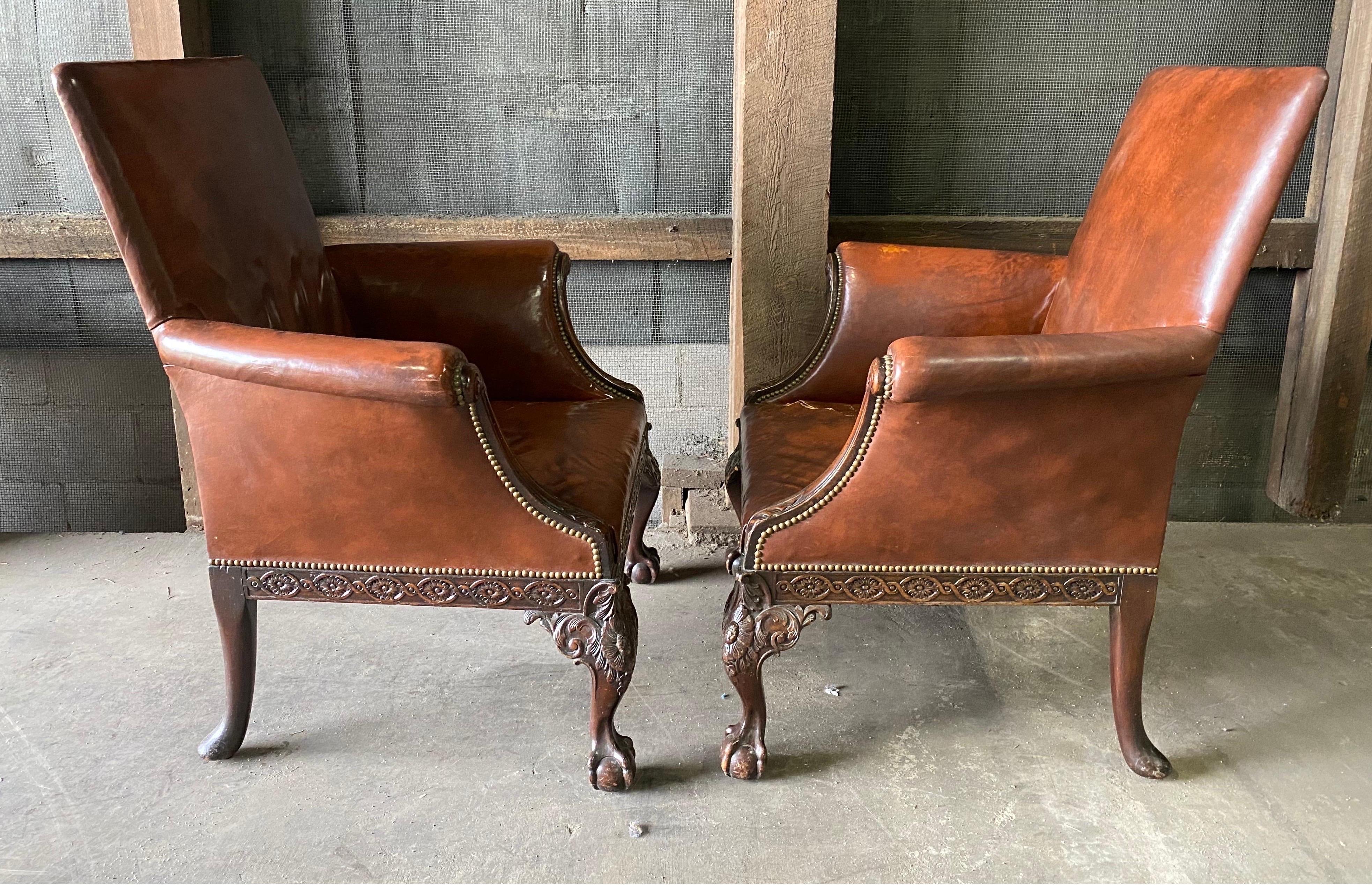 Great Pair of 19th Century English Mahogany and Leather Armchairs 8