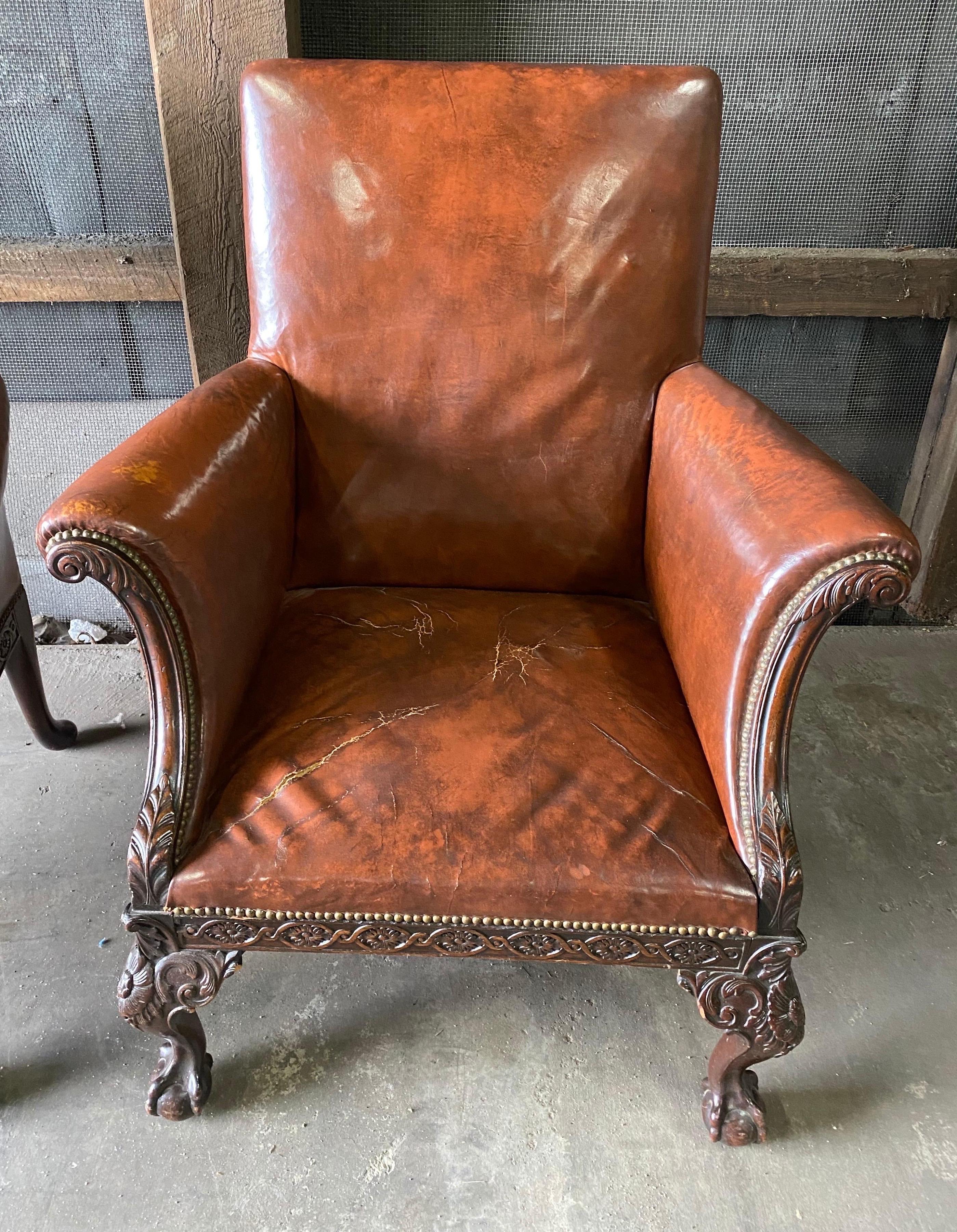 Great Pair of 19th Century English Mahogany and Leather Armchairs 2