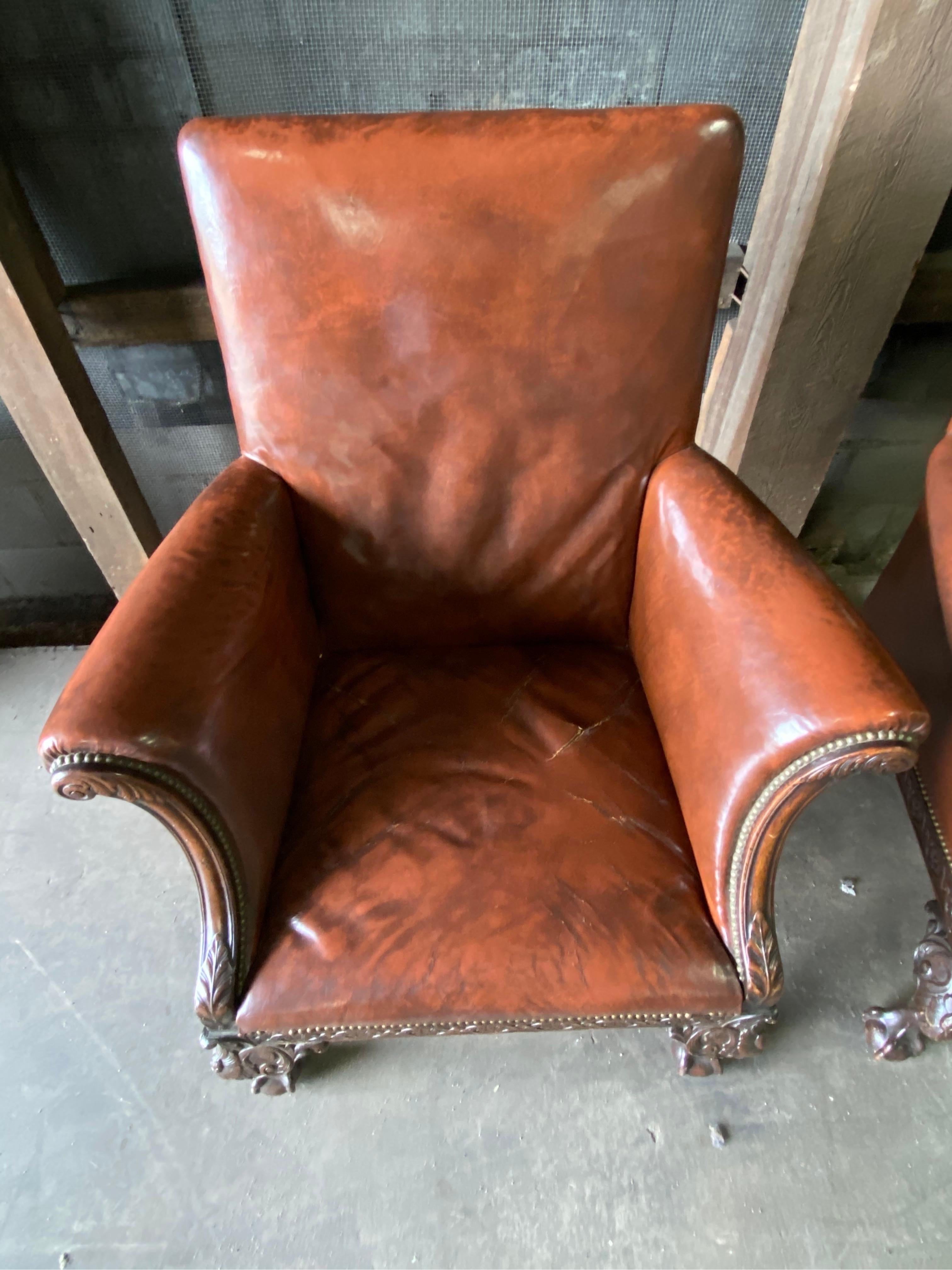 Great Pair of 19th Century English Mahogany and Leather Armchairs 3