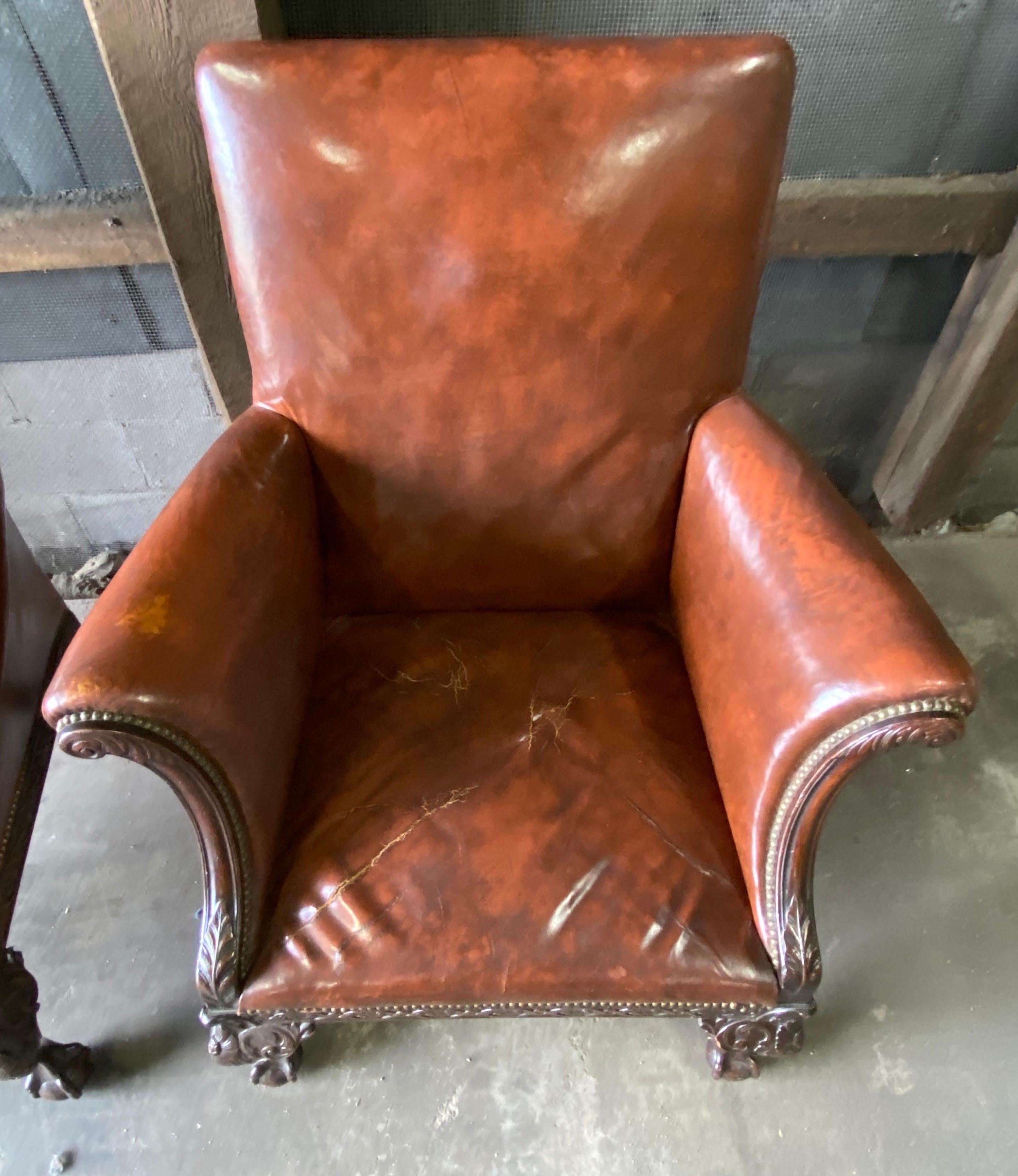 Great Pair of 19th Century English Mahogany and Leather Armchairs 4