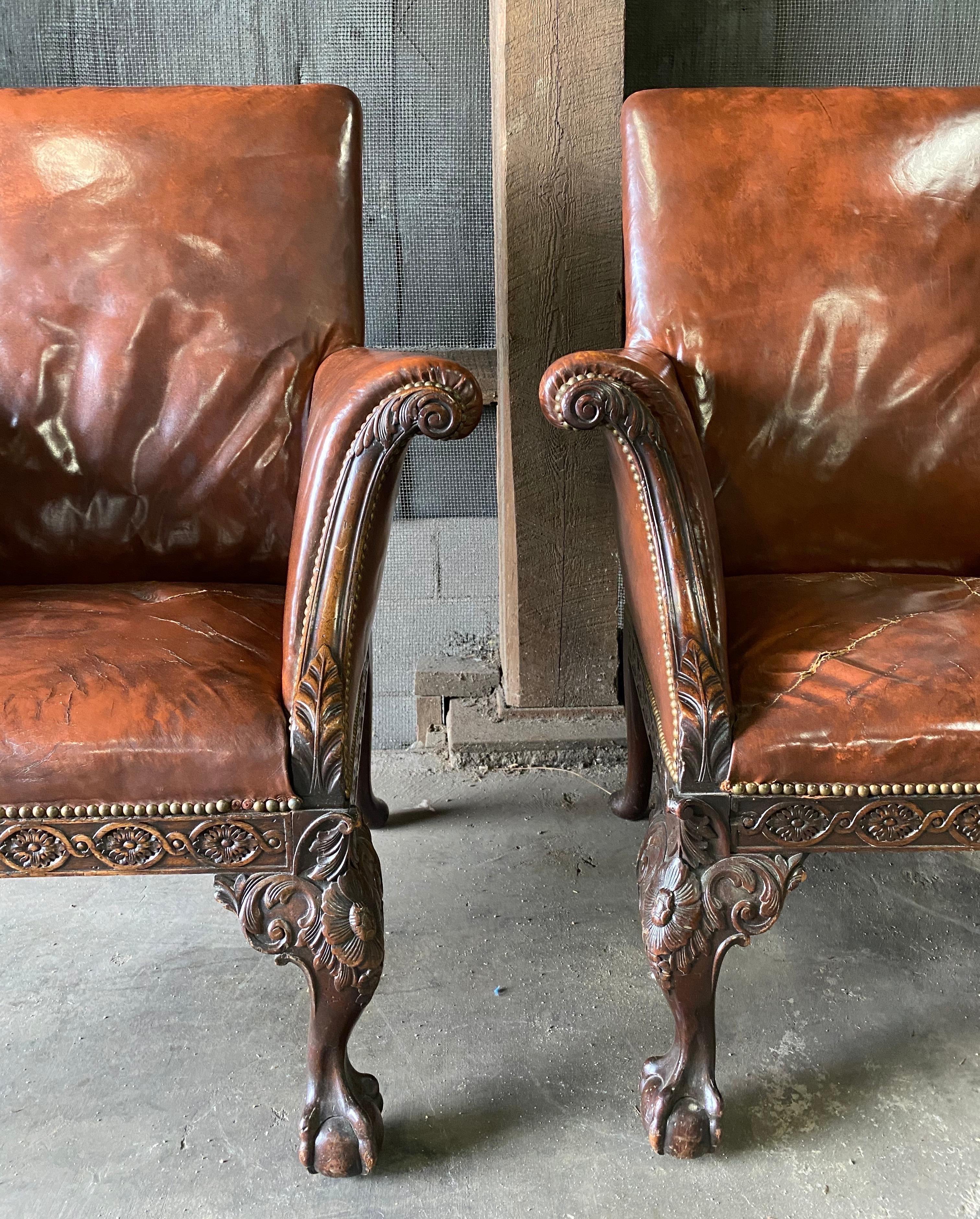 Great Pair of 19th Century English Mahogany and Leather Armchairs 5