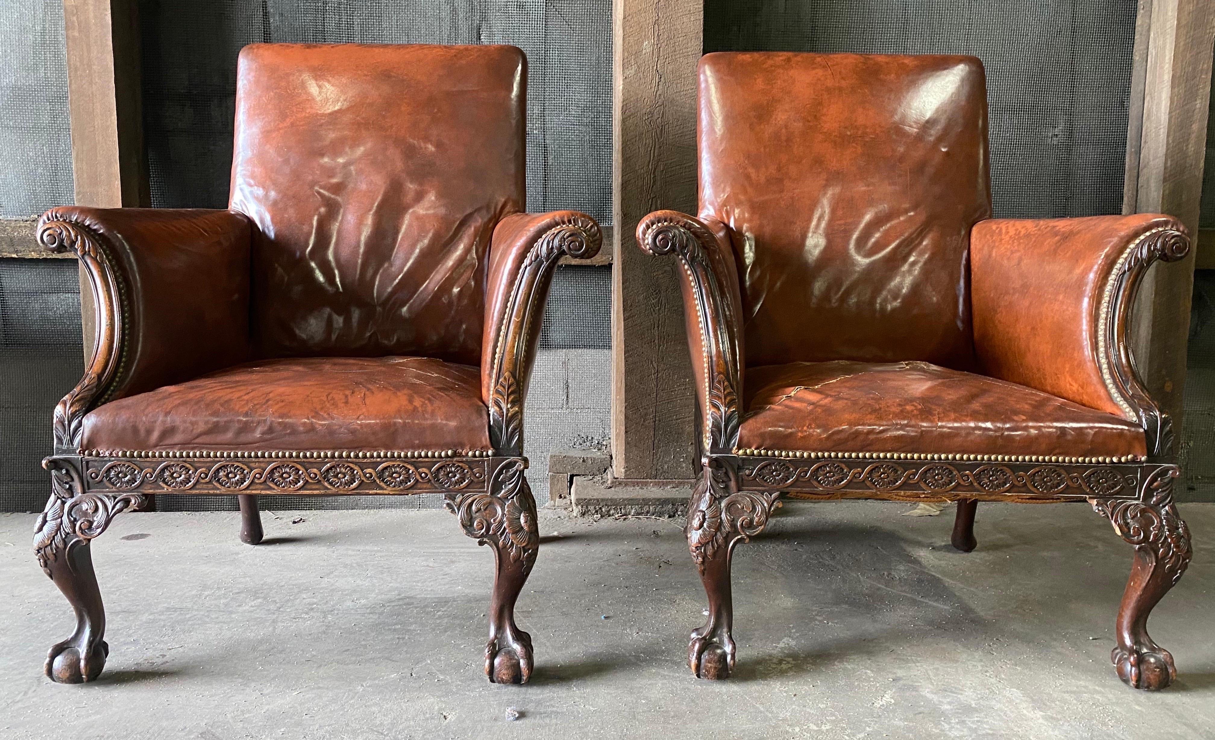 Great Pair of 19th Century English Mahogany and Leather Armchairs 6